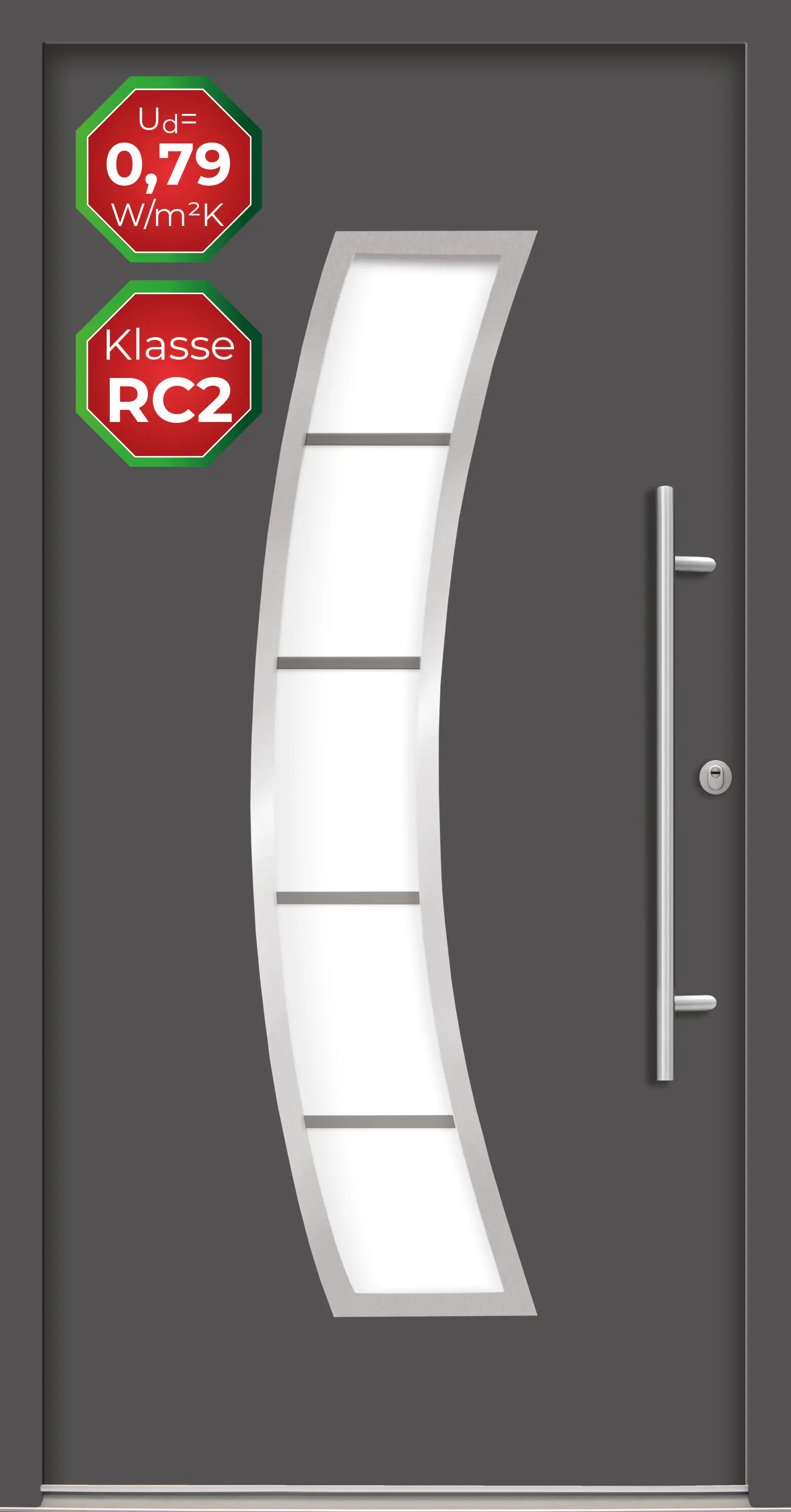 Splendoor Haustür Passivedoor Premium P14 RC2 Anthrazit DIN Rechts 110 x 210 cm