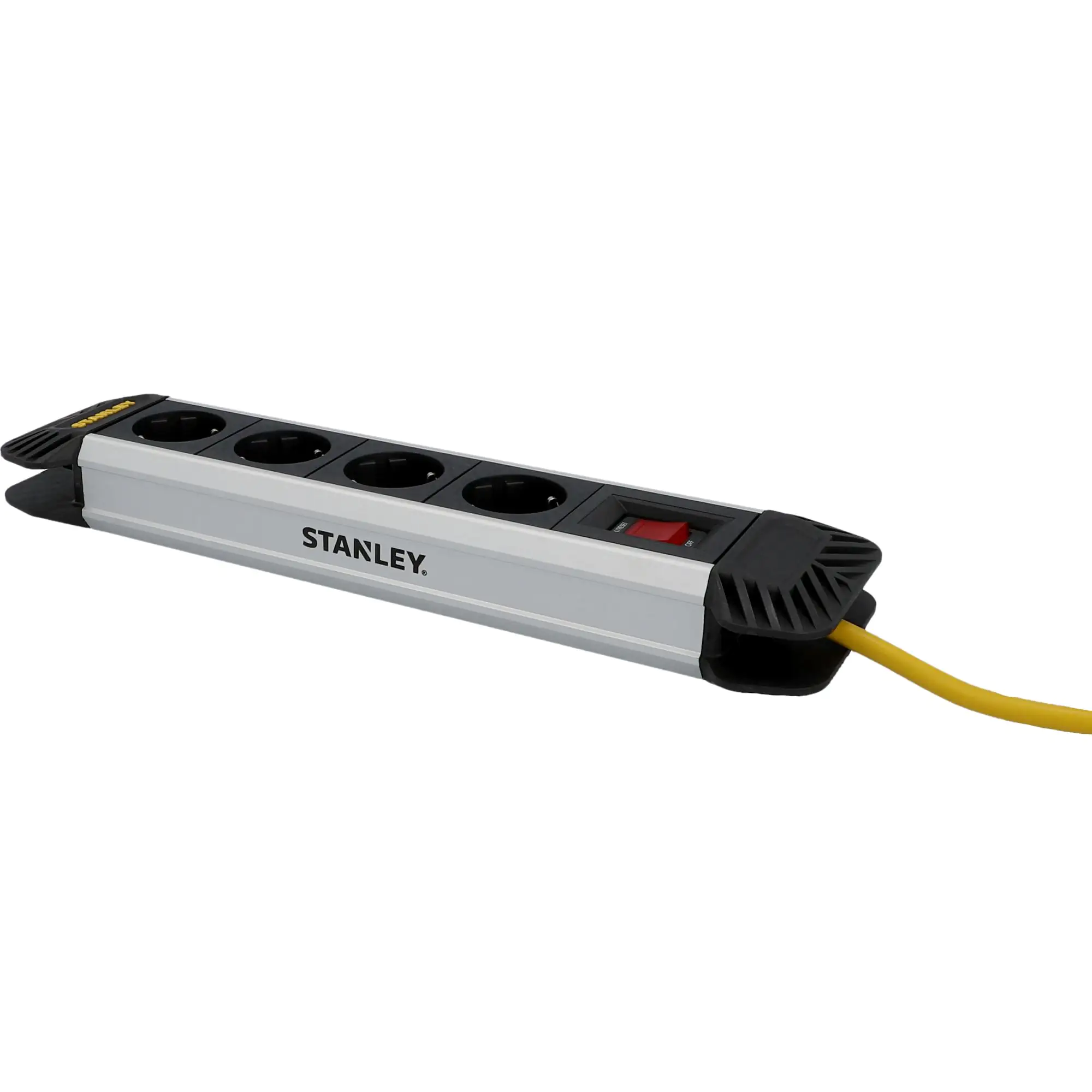 Stanley Steckdosenleiste 4-fach 3m mit Schalter, Aluminiumgehäuse, schwarz