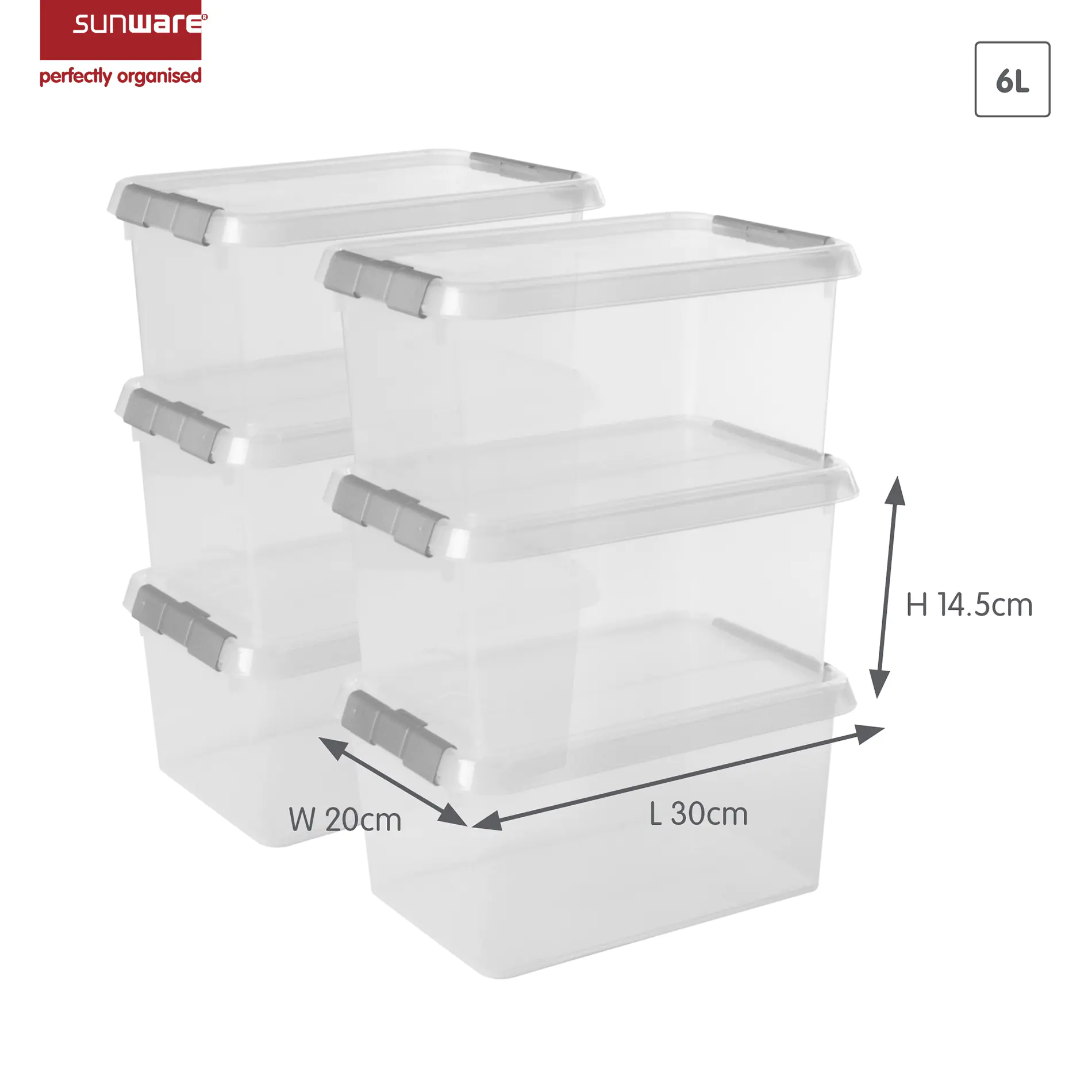 Sunware Aufbewahrungsbox Comfort-Line mit Deckel 30 x 20 cm 6 L transparent 6er Set