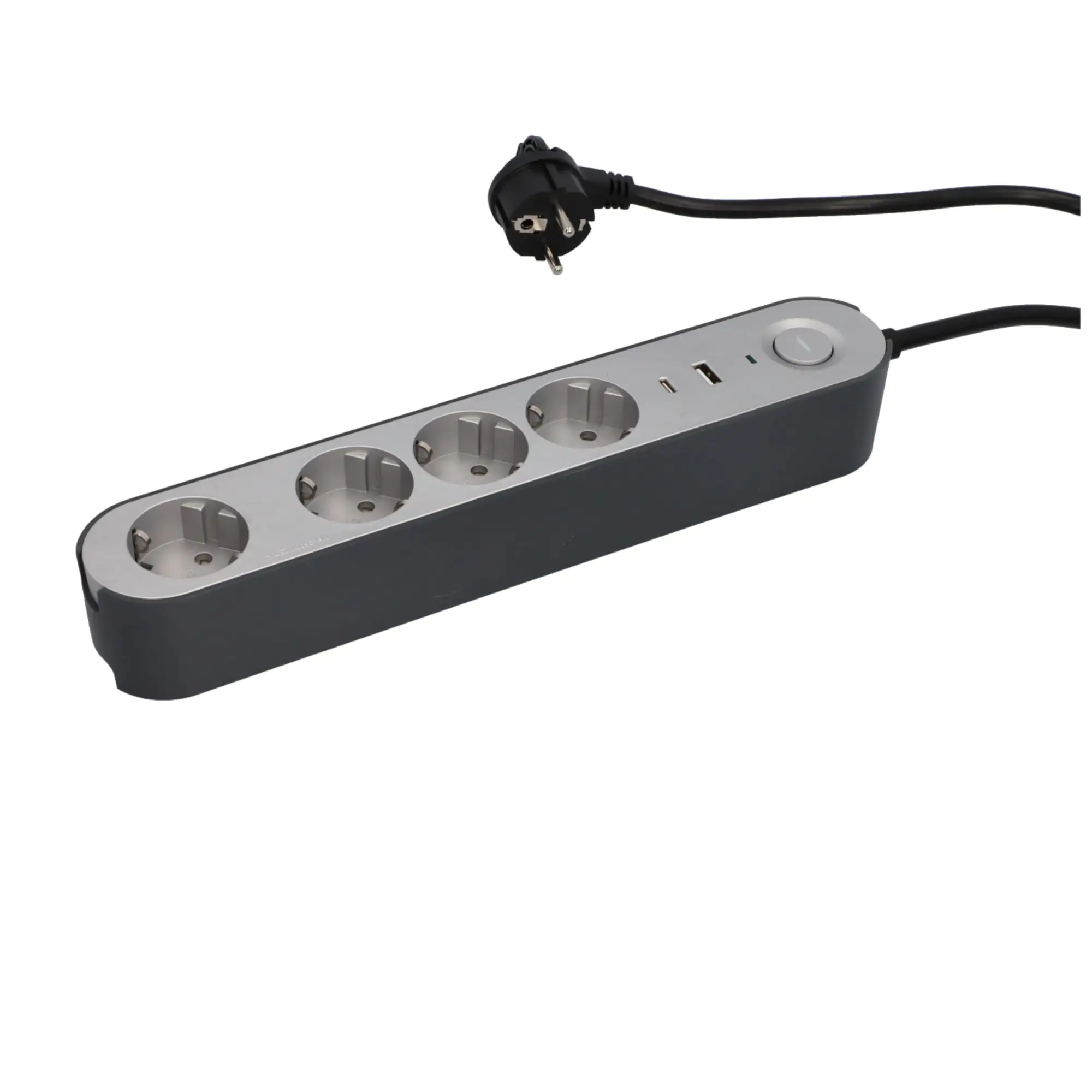 Unitec Tischsteckdose Greenline 4-fach 1,8 Meter mit Schalter silber/anthrazit
