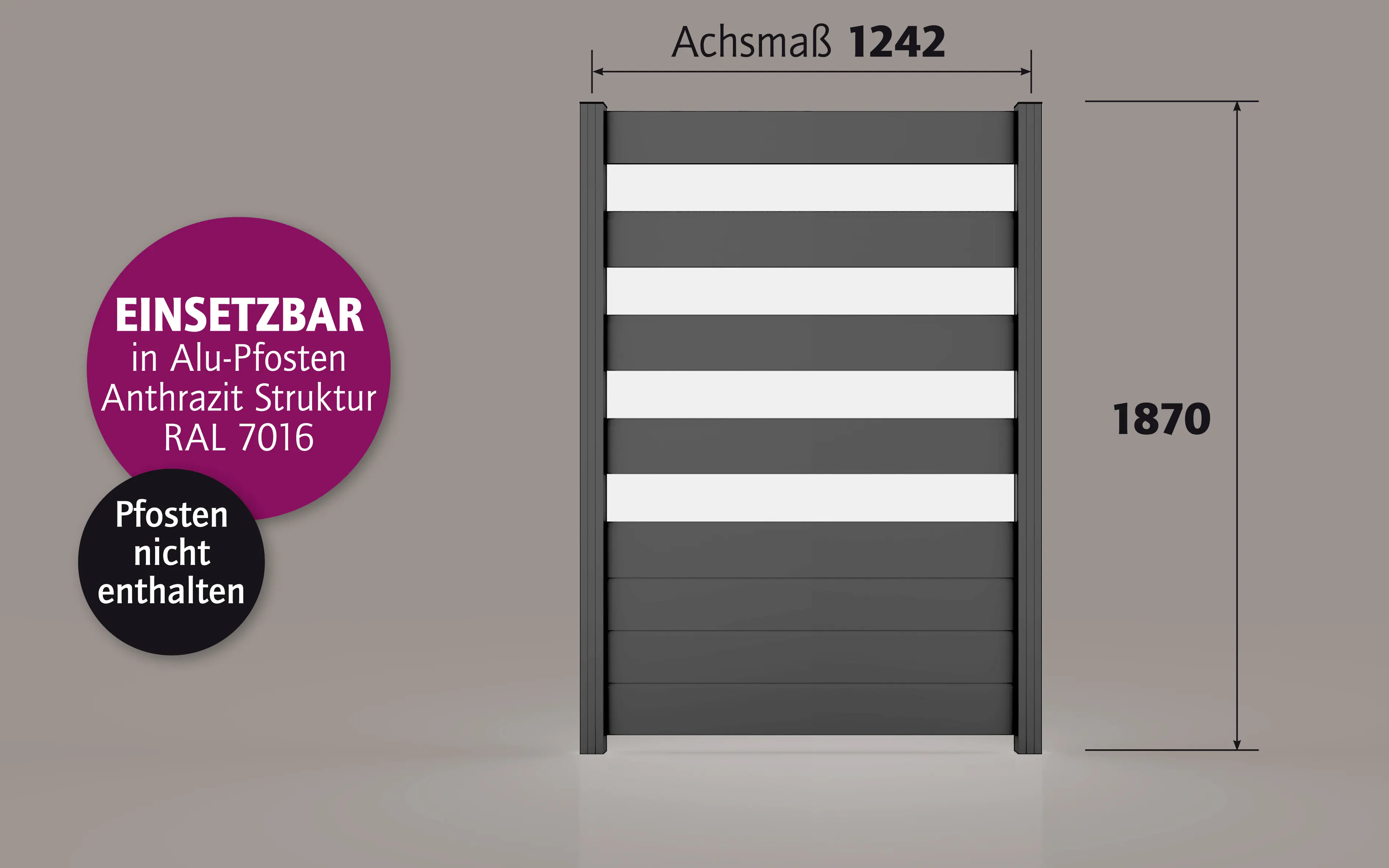 Ambiente Alu-Zaun Paneel 150 + ESG 8 mm 120 cm x 180 cm 22 mm stark