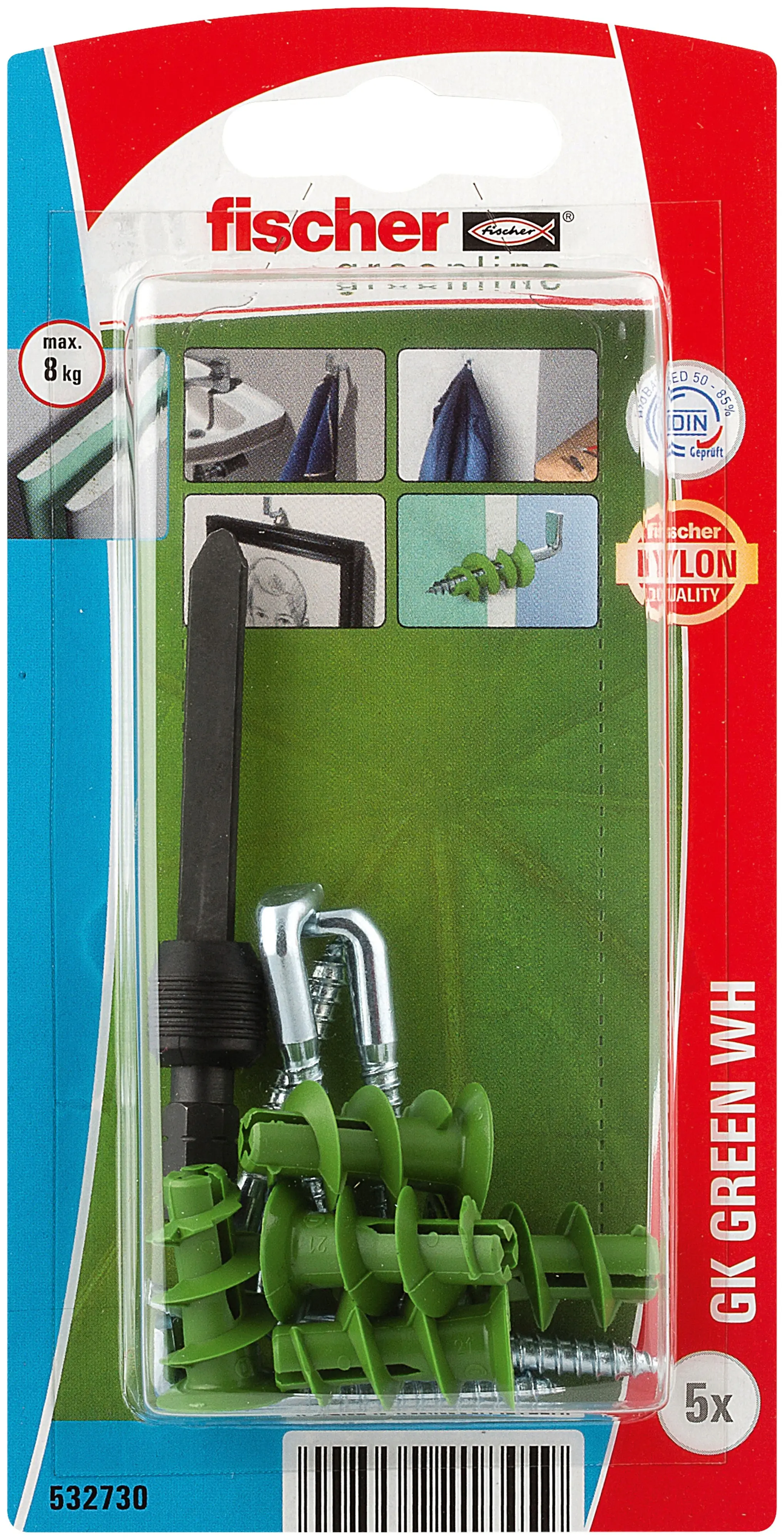 Fischer Gipskartondübel GK Green RH 22 mm mit Winkelhaken - 5 Stück