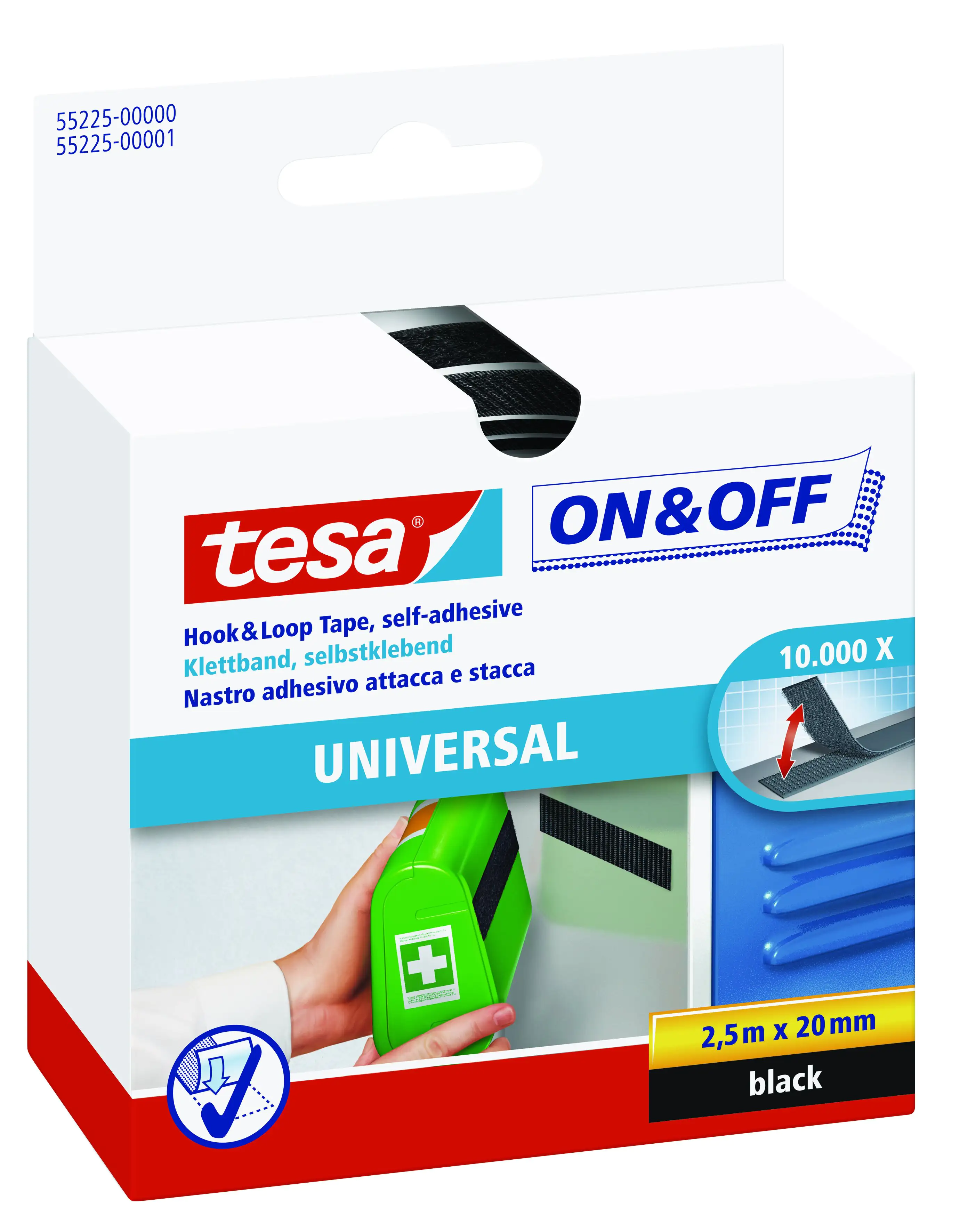tesa Klettband On & Off 2,5 m x 20 mm, schwarz