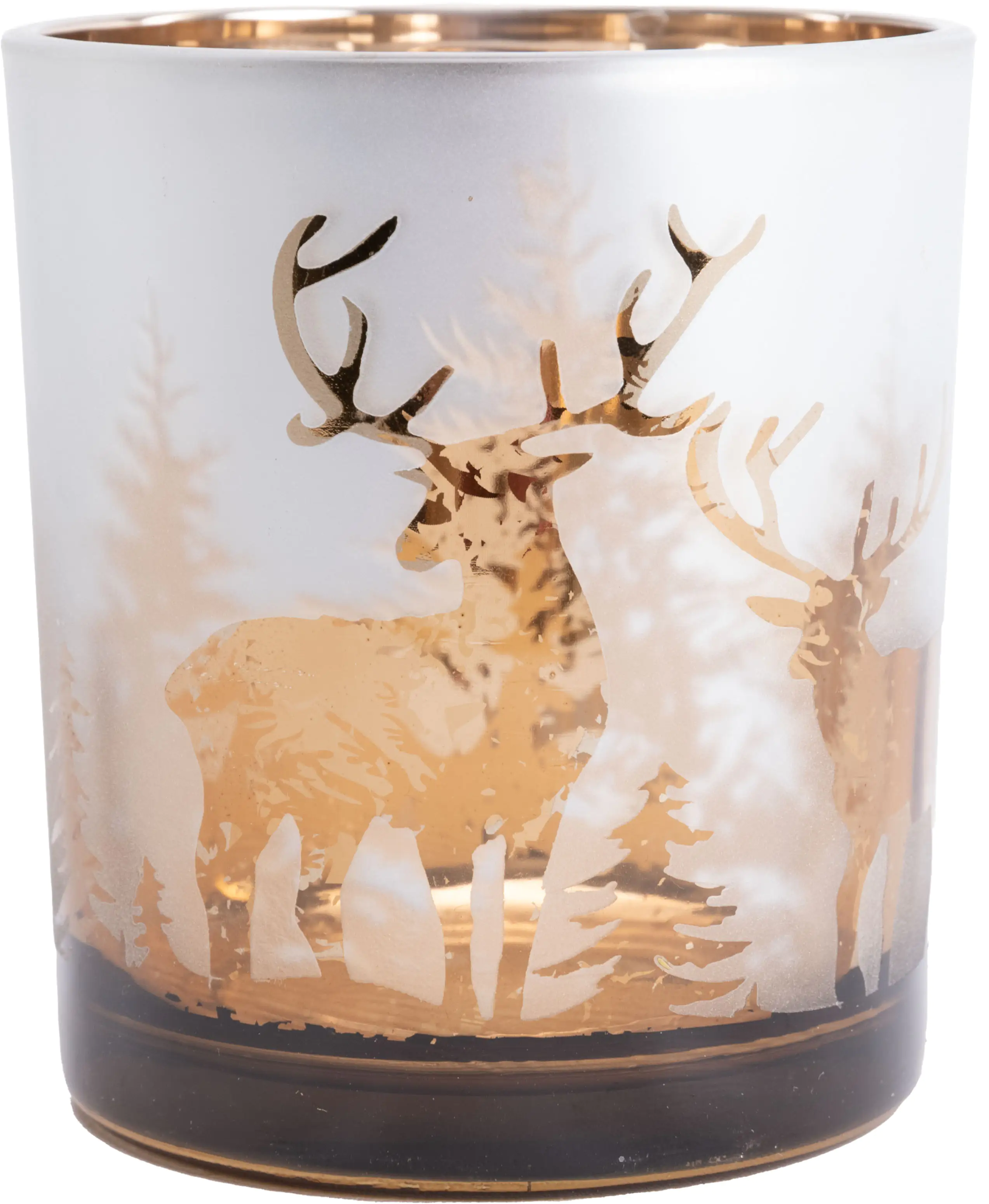 TrendLine Windlicht Glas Rentier Ø 8 cm weiß-gold
