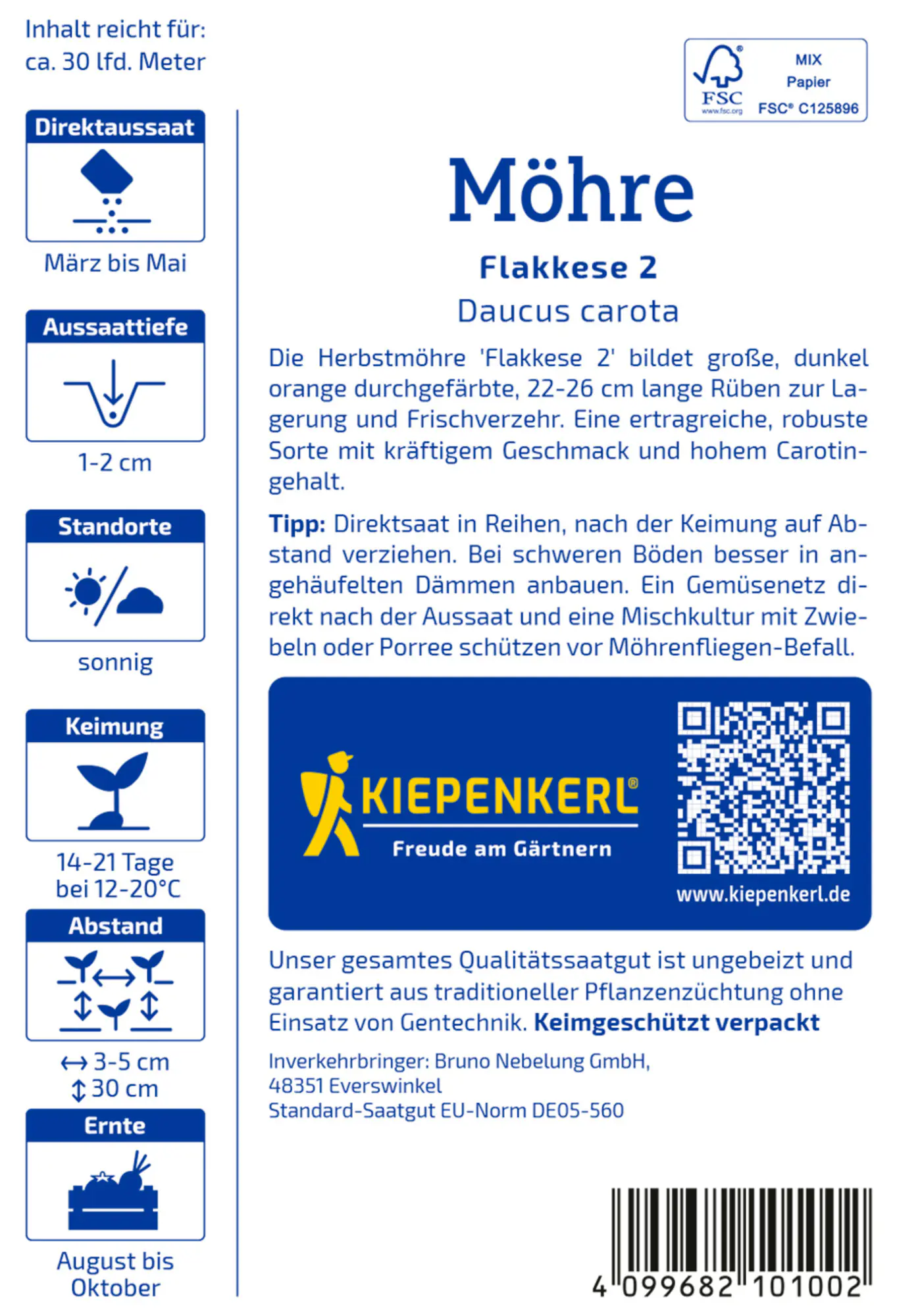 Kiepenkerl Saatgut Möhrensamen Flakkese 2 für bis zu 30 lfd. Meter