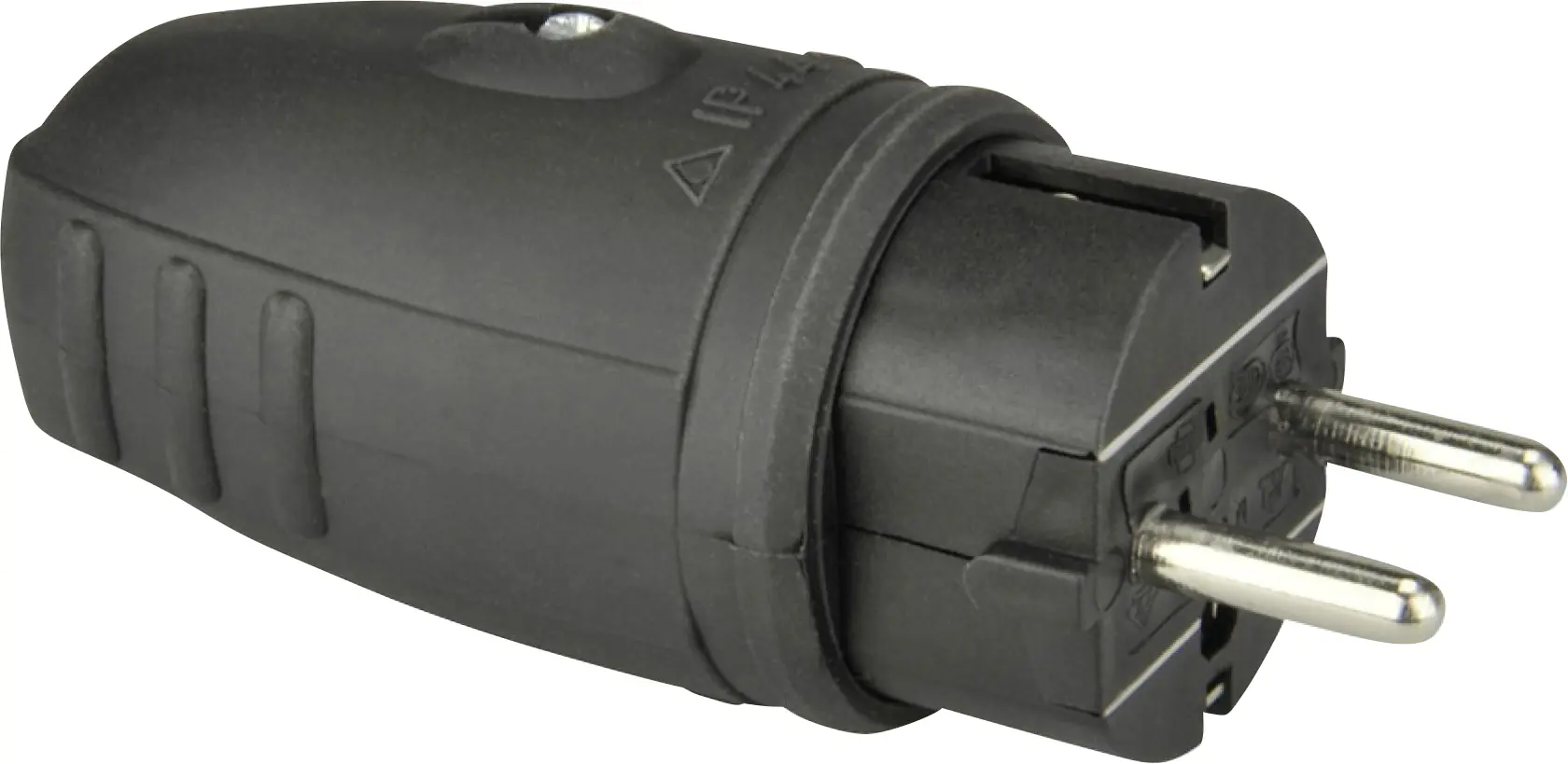 Schutzkontakt-Stecker Gummi PVC-Ein IP44, mit Knickschutz, schwarz