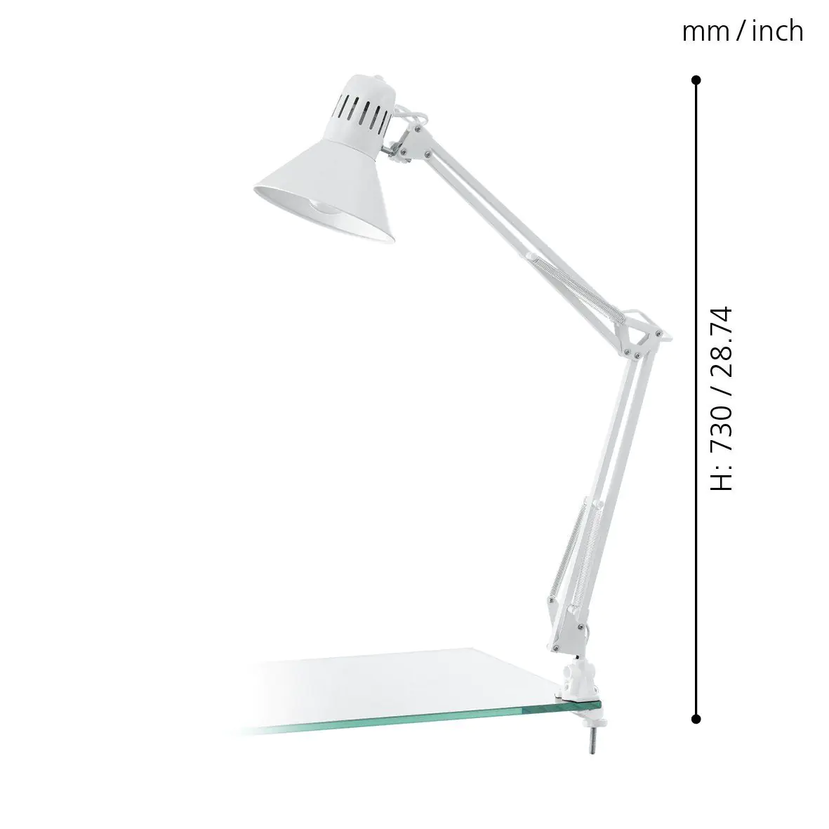 Eglo Klemm-Tischleuchte Firmo weiß glänzend 73 cm E27