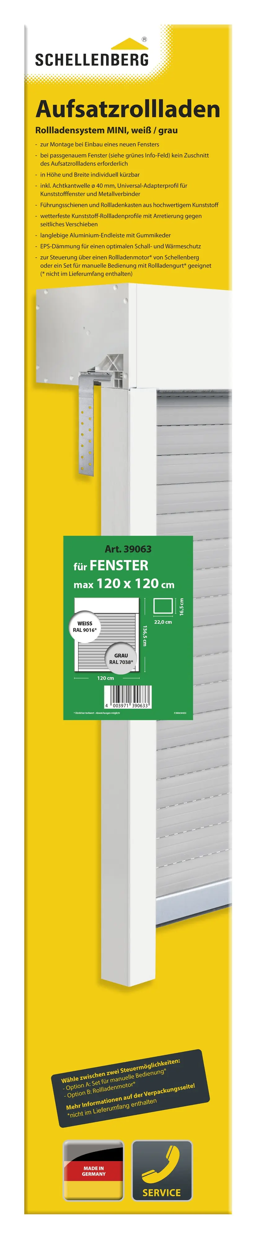 Schellenberg Aufsatzrollladen-Set für Fenster 120 x 120 cm weiß/grau