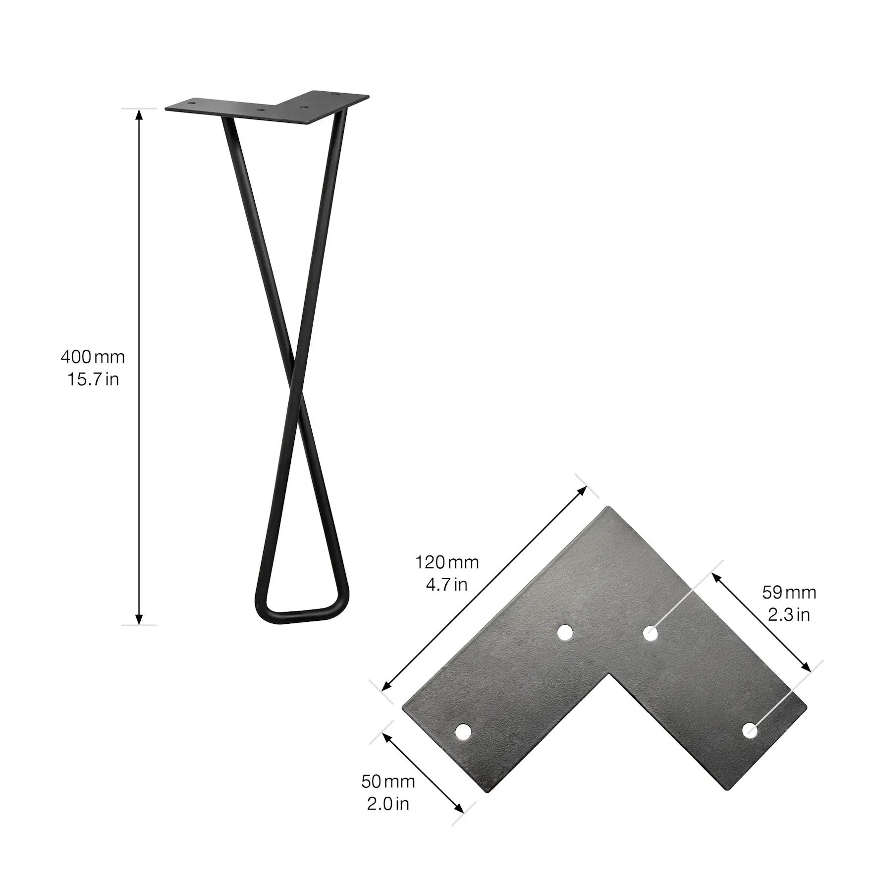 Wagner Möbelfuß Hairpin Twist Stahl 40 x 12 cm schwarz - 1 Stück