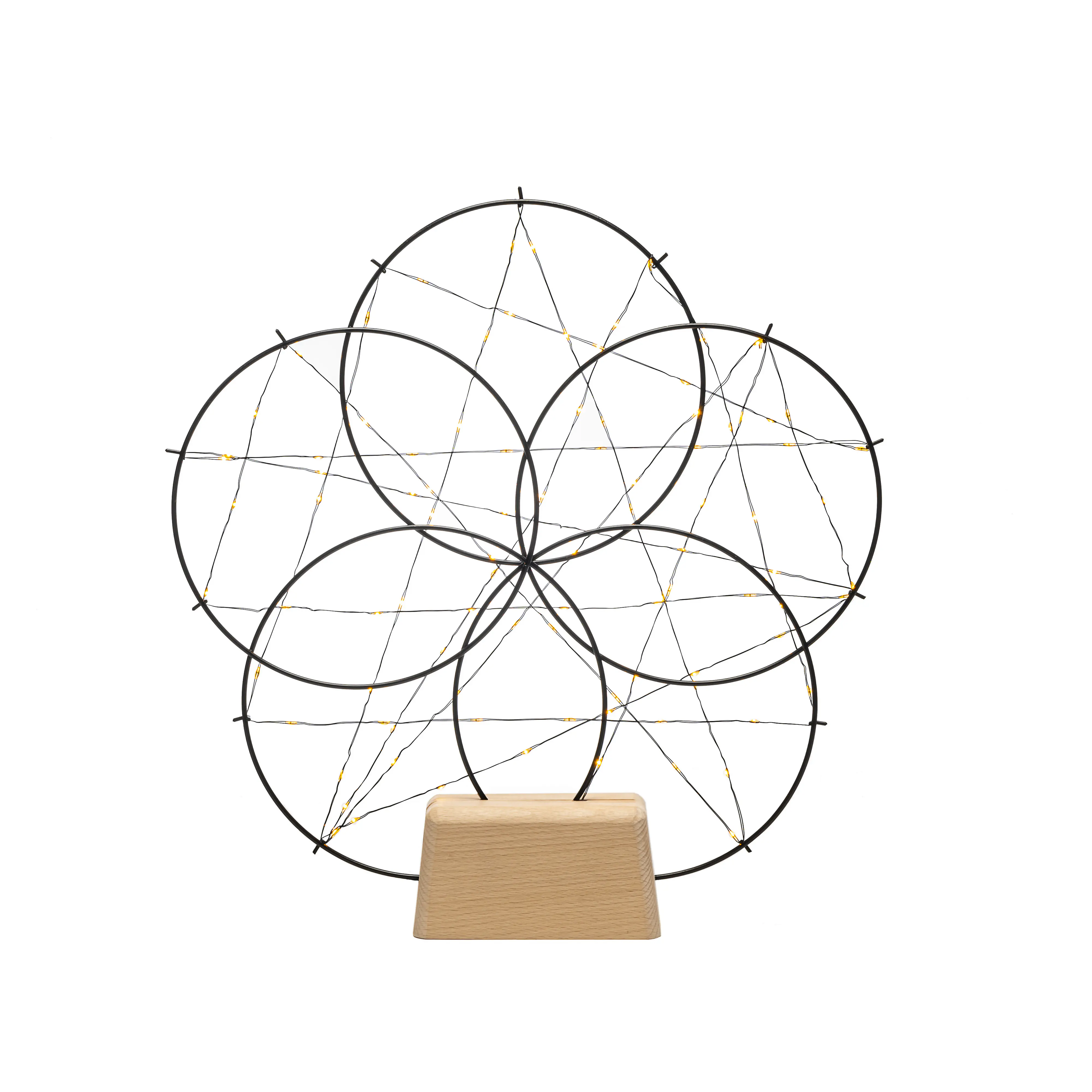 Konstsmide LED Leuchtsilhouette 5 kleine Ringe mit Holz2fuß 100 Dioden bernstein