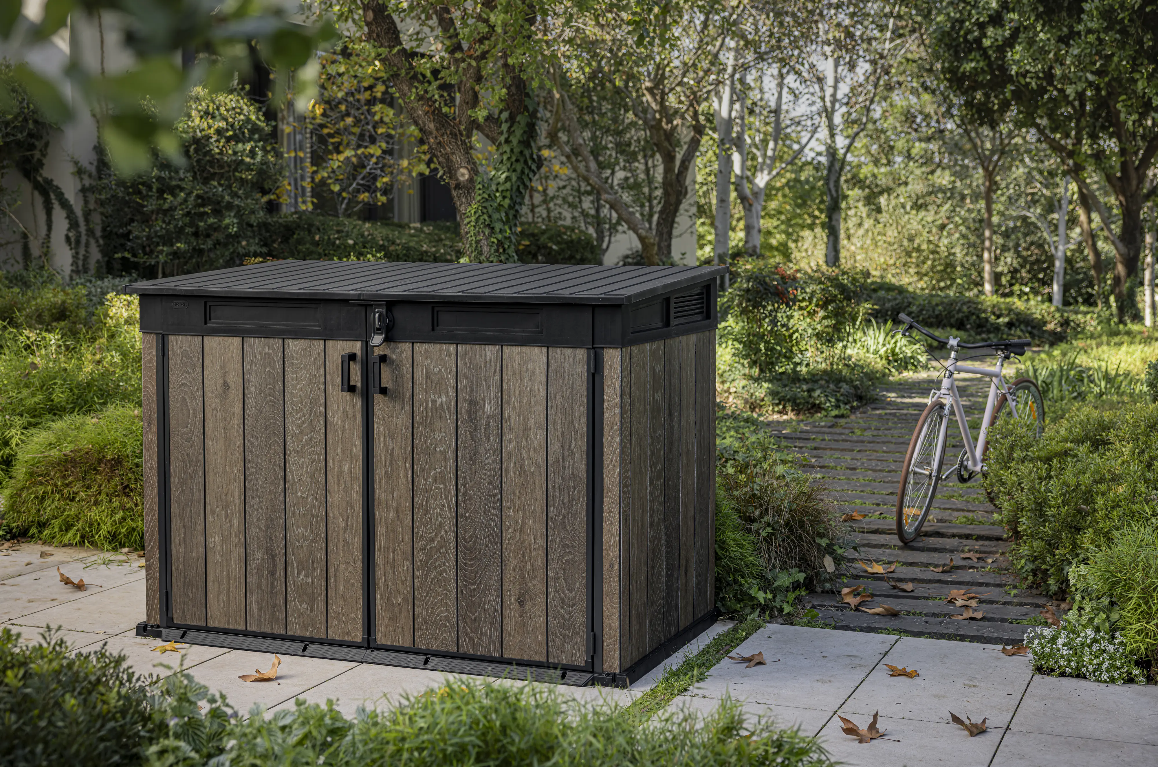 Keter Mülltonnenbox Signature Mega braun Holzoptik 190 x 109 cm 
