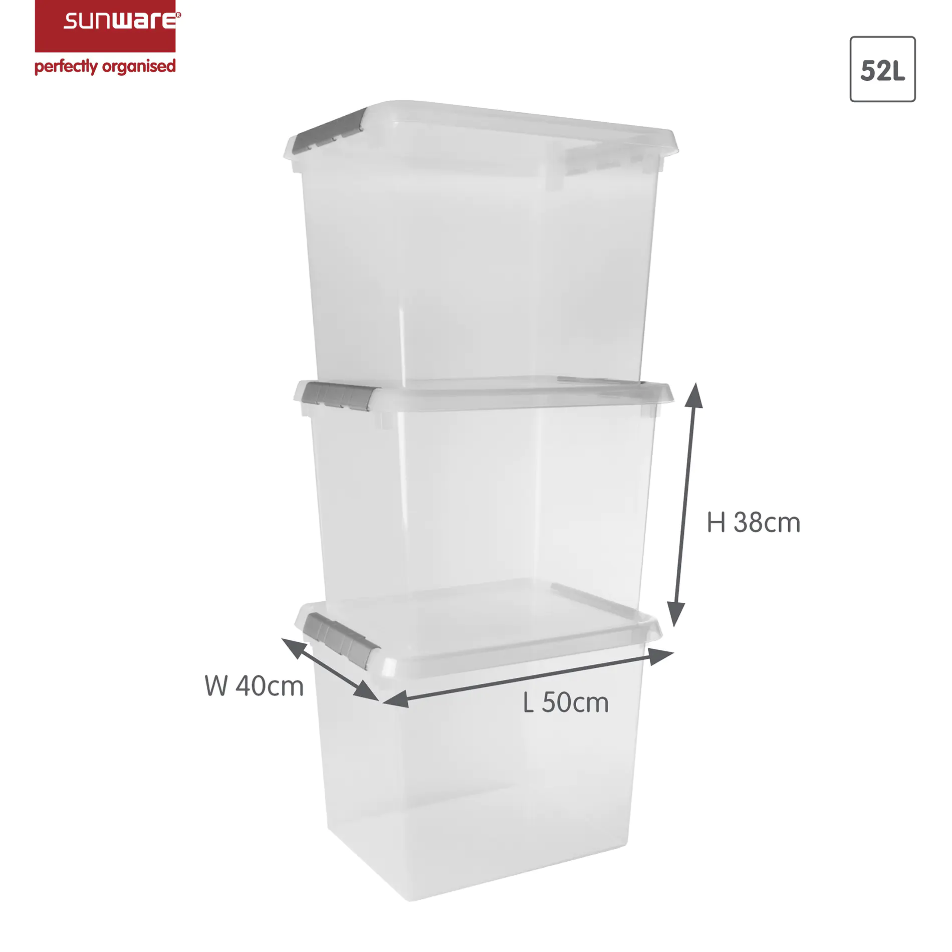 Sunware Aufbewahrungsbox Comfort-Line mit Deckel 50 x 40 cm 52 L transparent 3er Set