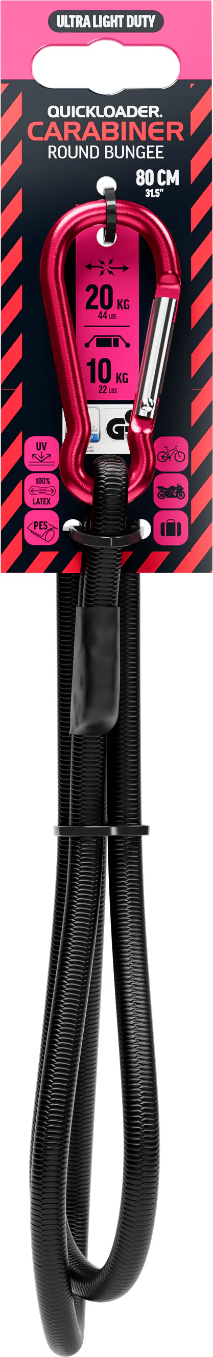 QUICKLOADER® Gummiseil Bungee mit Karabiner 8 mm x 80 cm 2 Stück schwarz