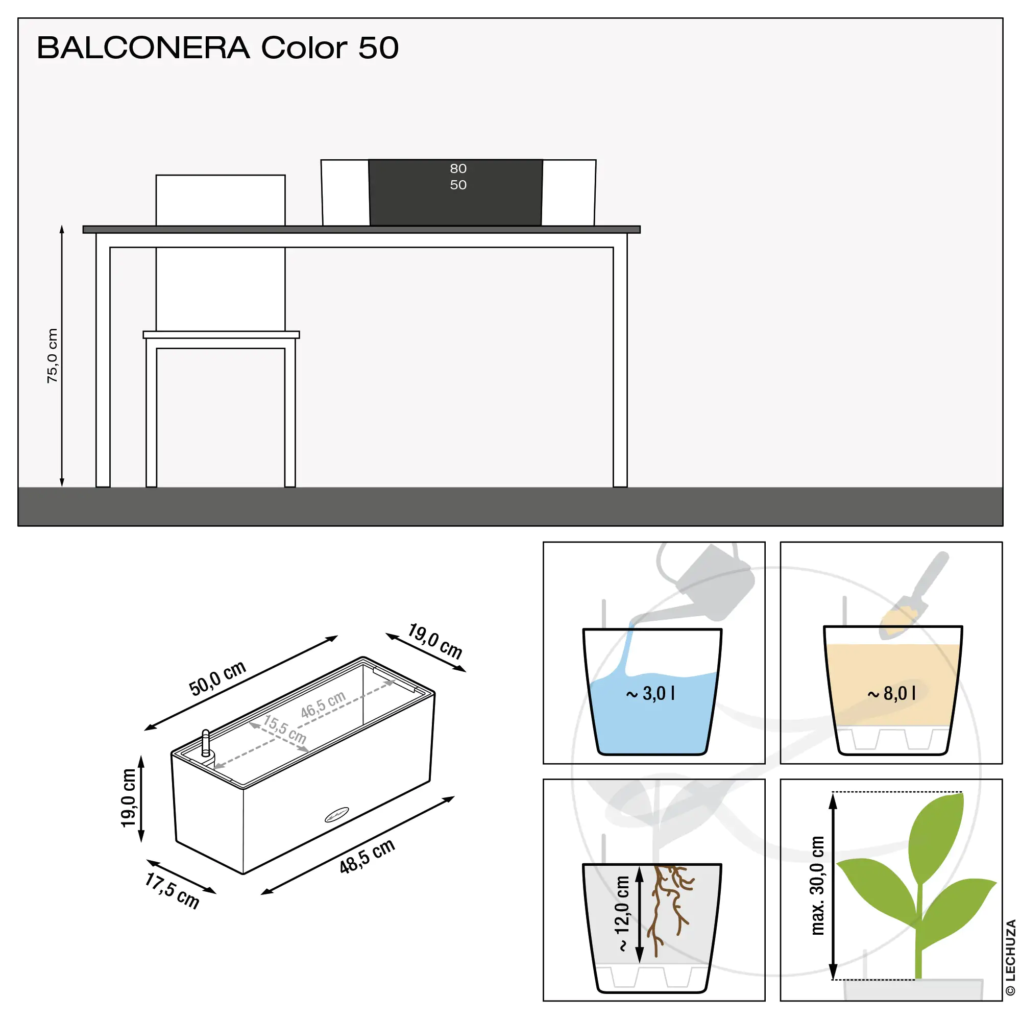 Lechuza Balkonkasten Balconera Color 50 cm, schiefergrau