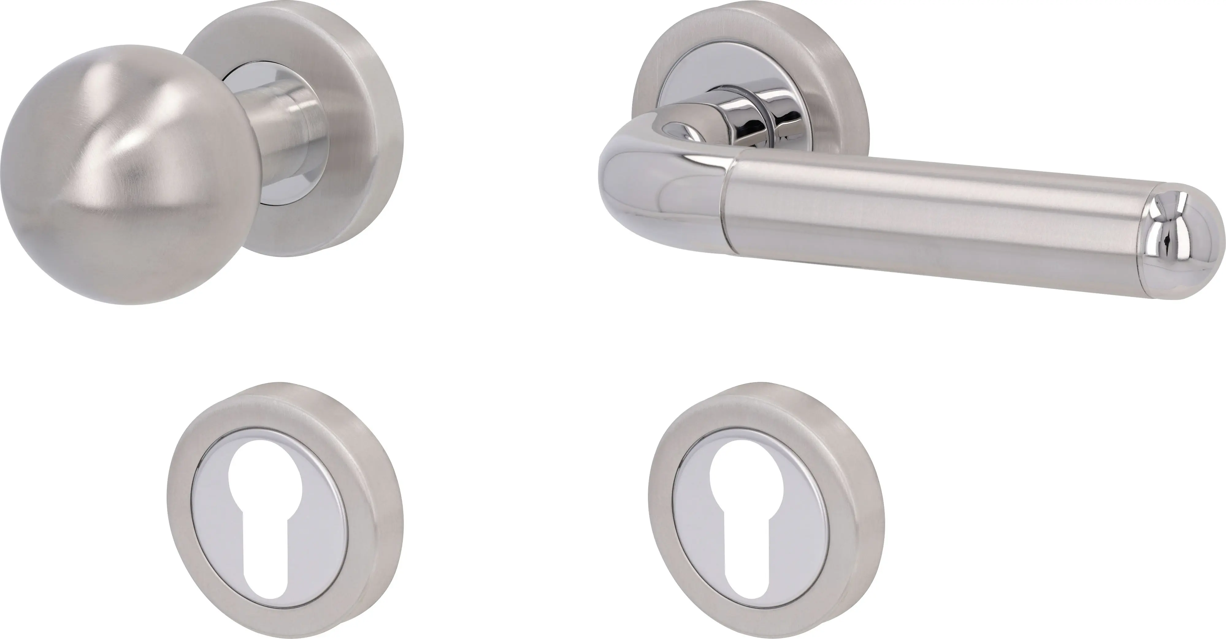 Südmetall Türgriff-Garnitur Rosette Fair VI PZ Edelstahl poliert/satiniert silber Ø 52 mm
