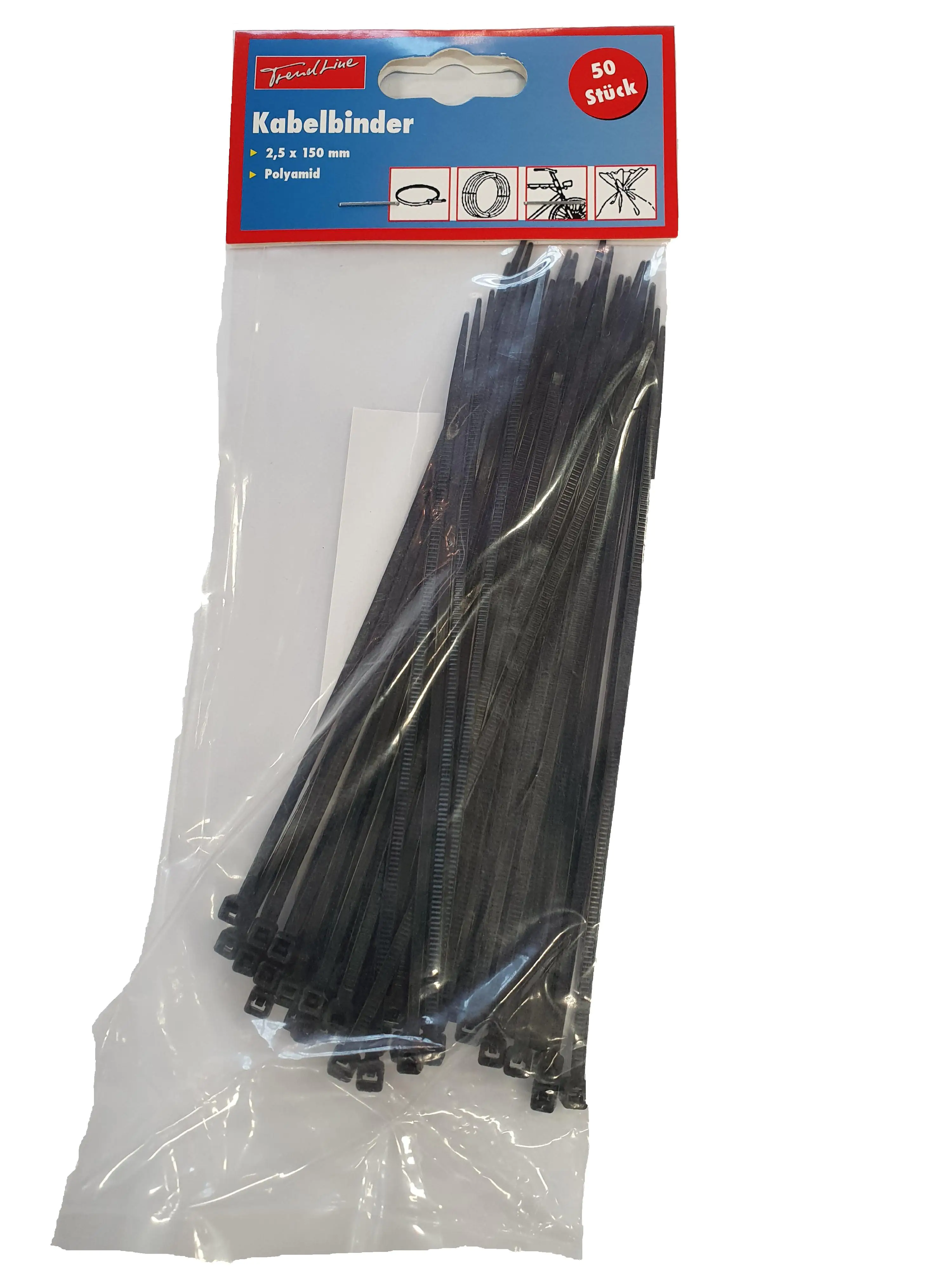 TrendLine Kabelbinder schwarz 2,5 x 150 mm, 50 Stück