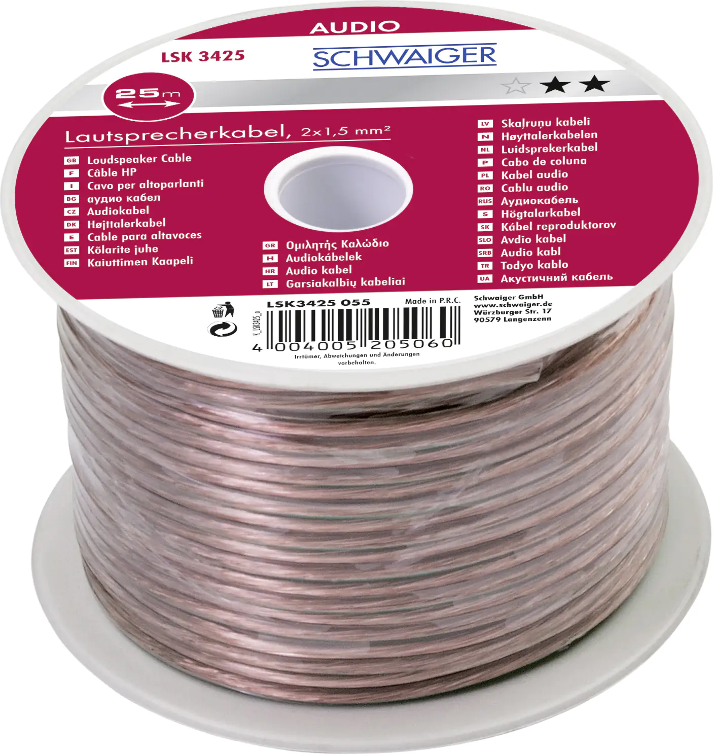 Schwaiger Lautsprecherkabel LSK3425 055 transparent, 25m, 2x 1,5mm², unkonfektioniert