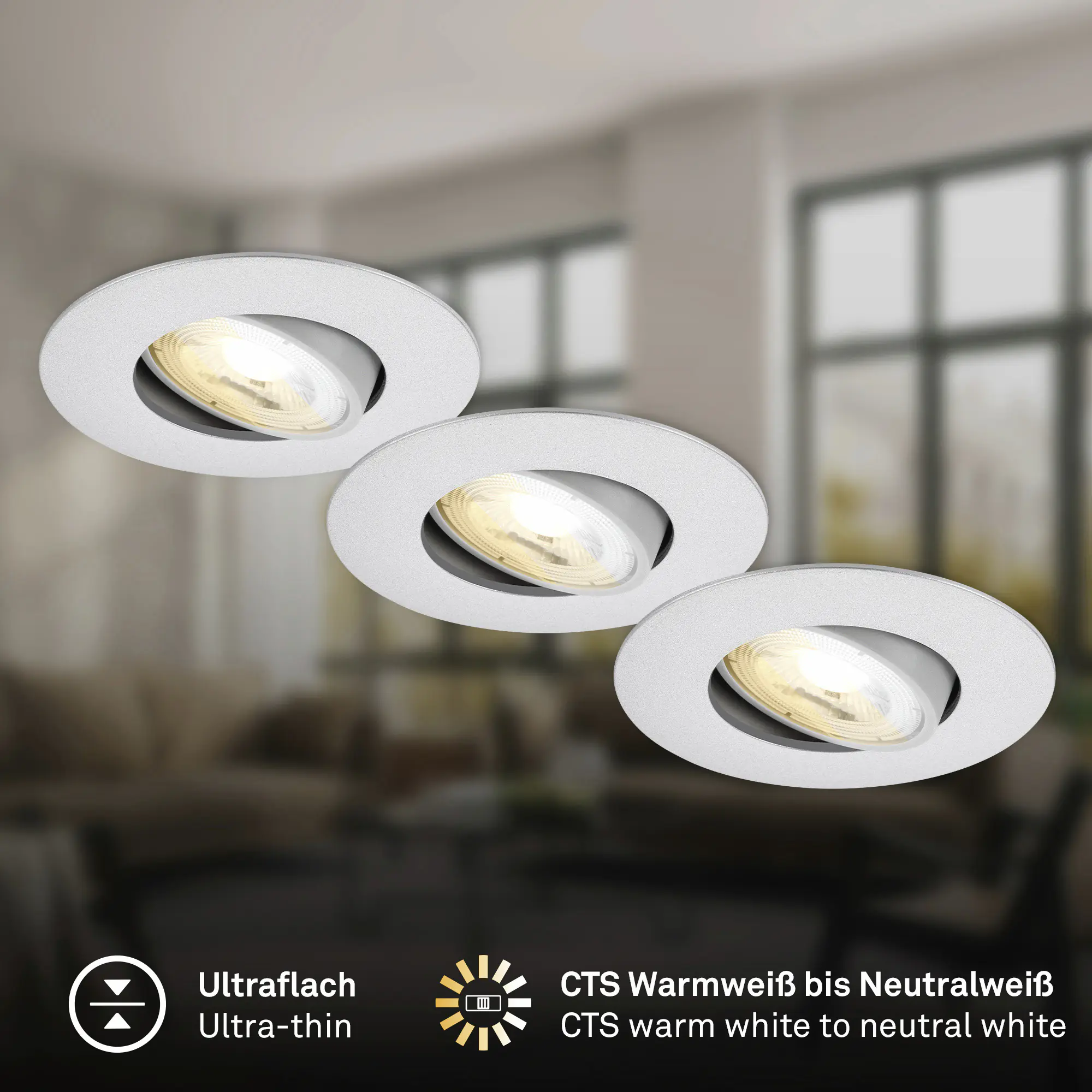 Briloner LED Einbauleuchten Dimara Ø 9 x 2,4 cm warmweiß/neutralweiß chrom dimmbar 3er-Set