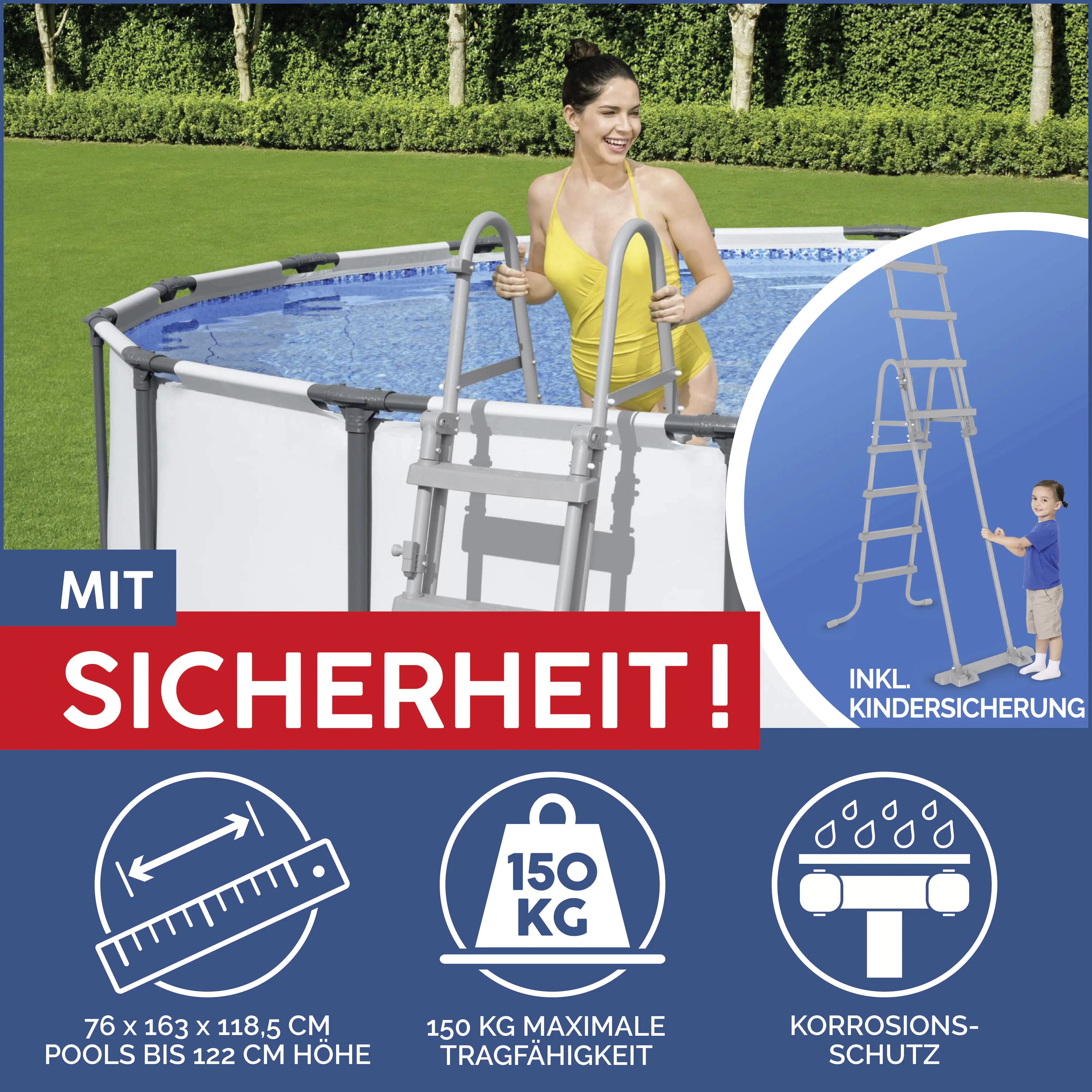 Bestway Steel Pro MAX Frame Pool Komplett-Set mit Filterpumpe Ø 457 x 122 cm, lichtgrau, rund