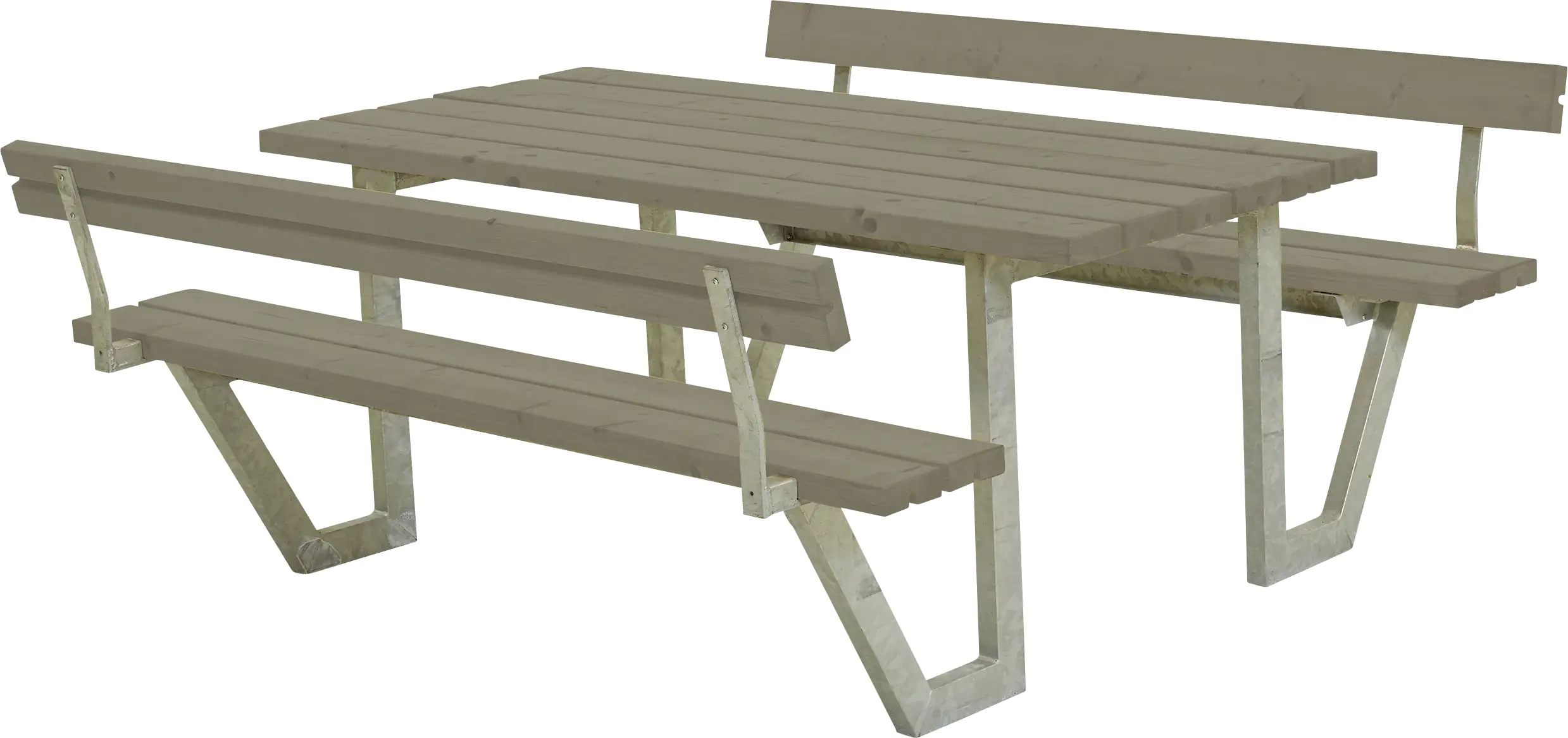 Plus Picknicktisch Wega Stahl-Holz 177 x 185 x 76 cm graubraun mit 2 Rückenlehnen 