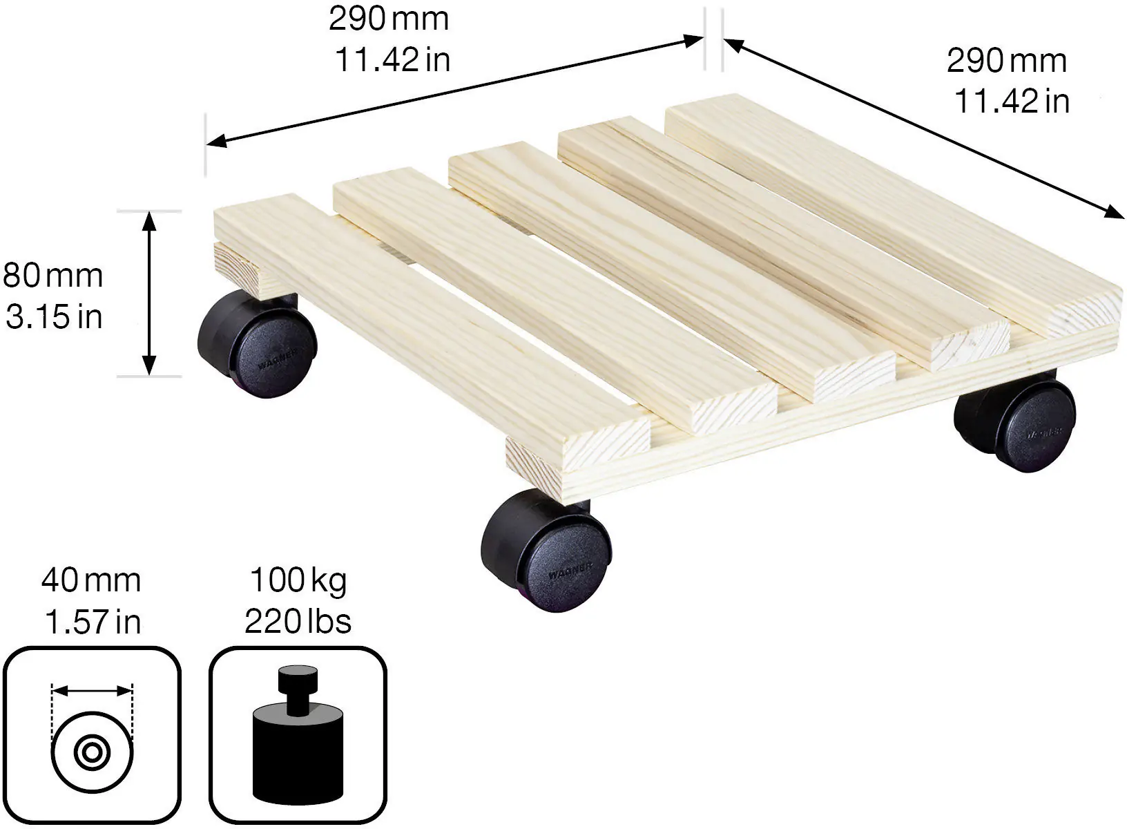 Wagner Multiroller Holz 30 x 30 cm natur