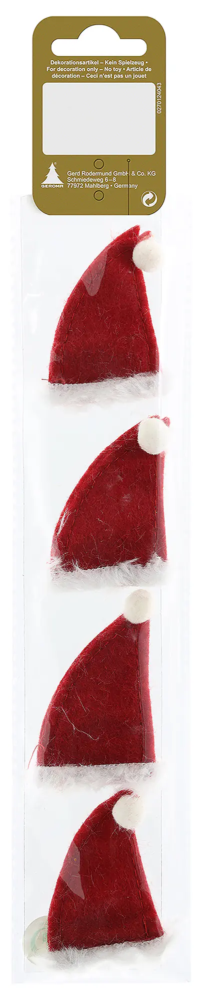 Weihnachtsdeko Filzmützchen mit Clip Filz 6 cm rot-weiß 4 Stück