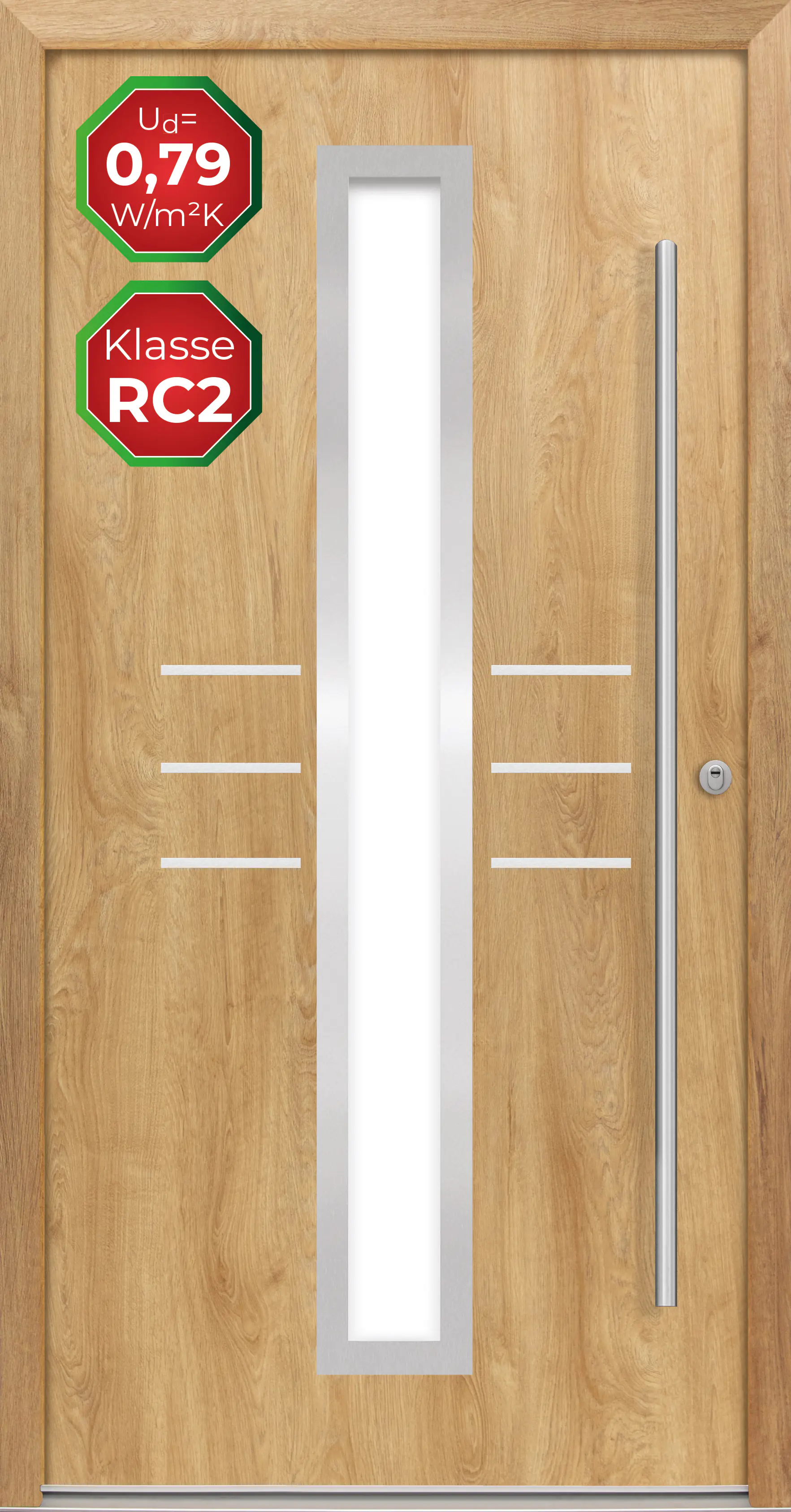Splendoor Haustür Passivedoor Premium B07 RC2 Eiche Natur DIN Rechts 100 x 210 cm