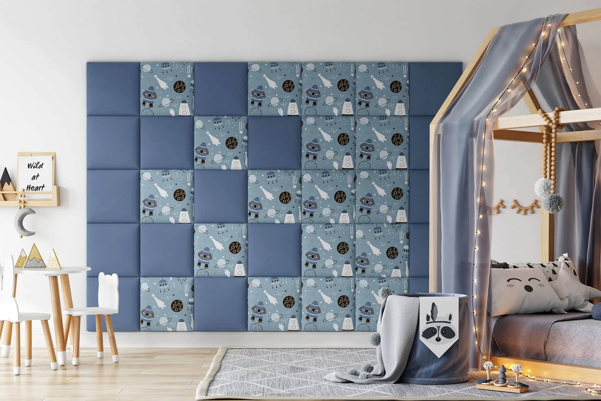 Stegu Wandpaneel Puffin Print Kids 30 x 30 cm Blue Jeans