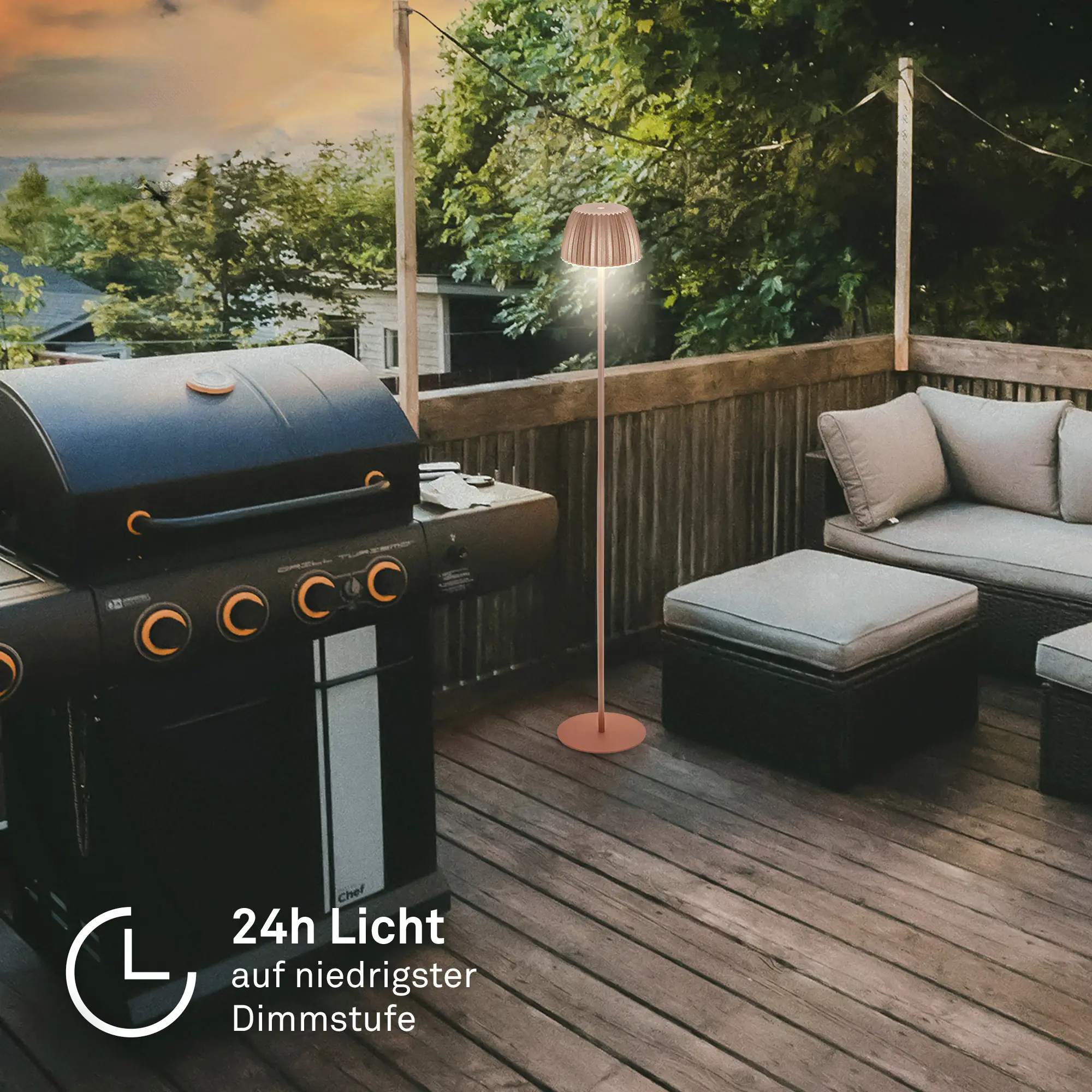 Briloner LED-Stehleuchte Riffle mit Akku kupfer dimmbar