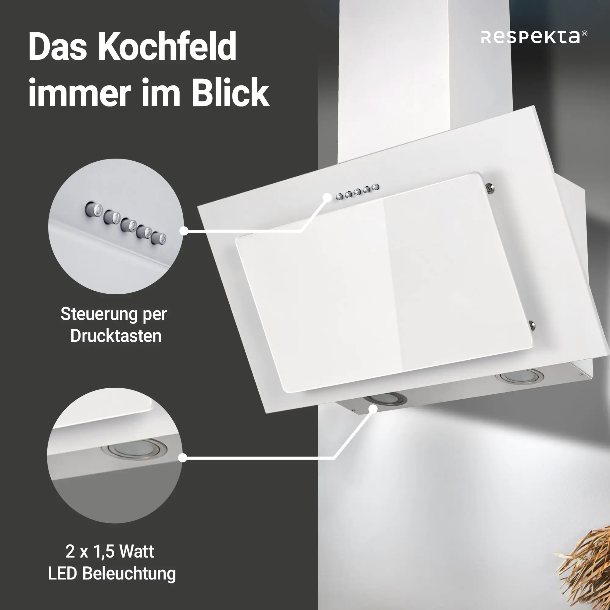 respekta kopffreie Schräghaube 60 cm weiß CH33060WB EEK: B 60 cm