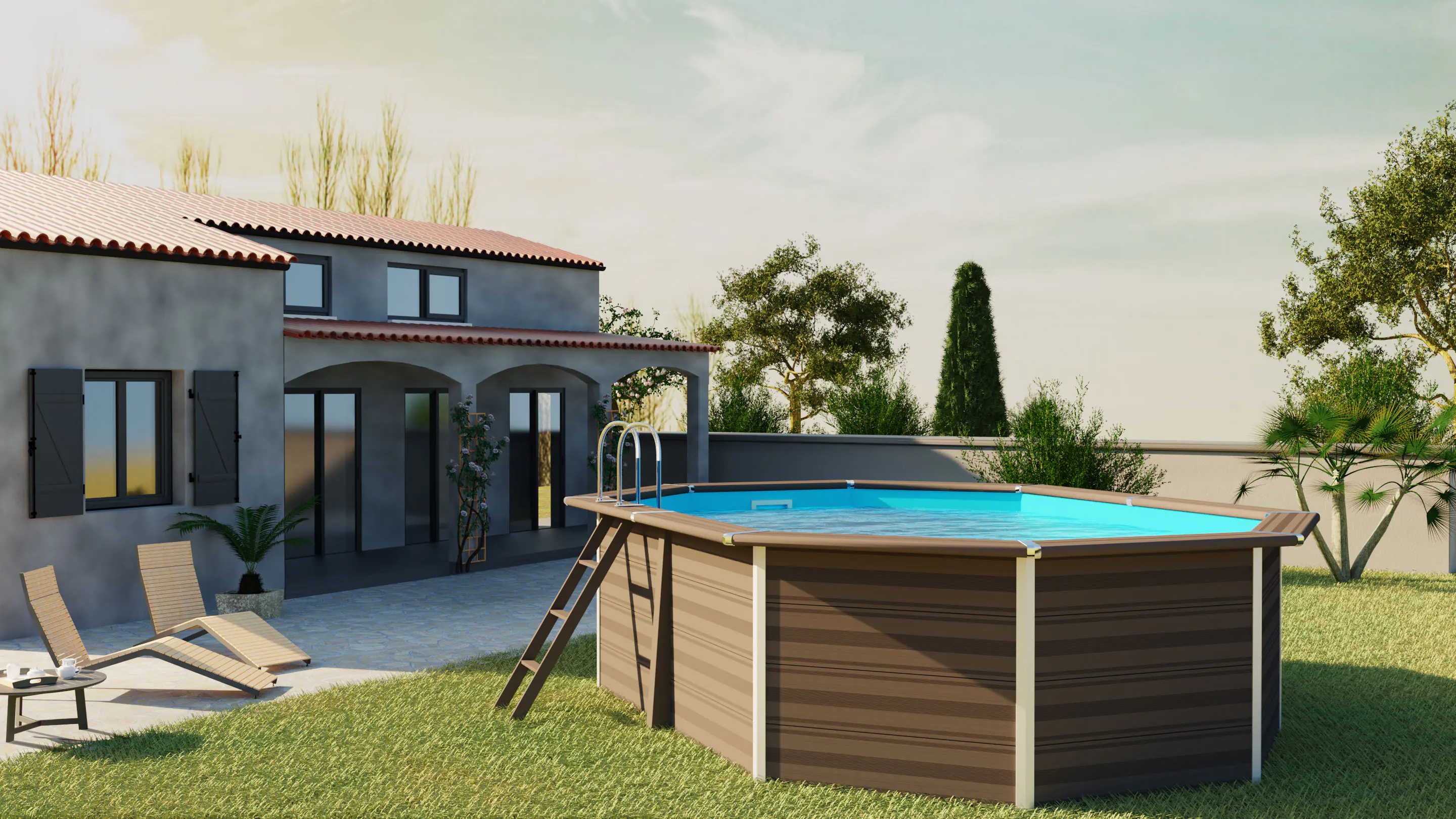 Gre Composite Pool oval grau, 524 x 386 x 124 cm