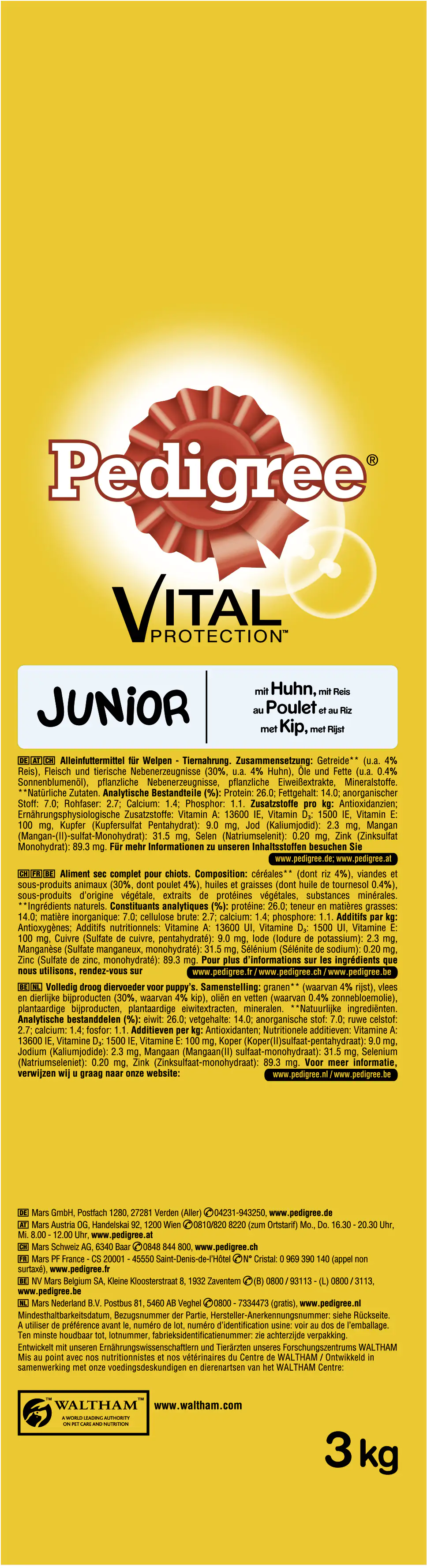 Pedigree Vital Protection Hundetrockenfutter Junior Medium 3 kg Huhn & Reis