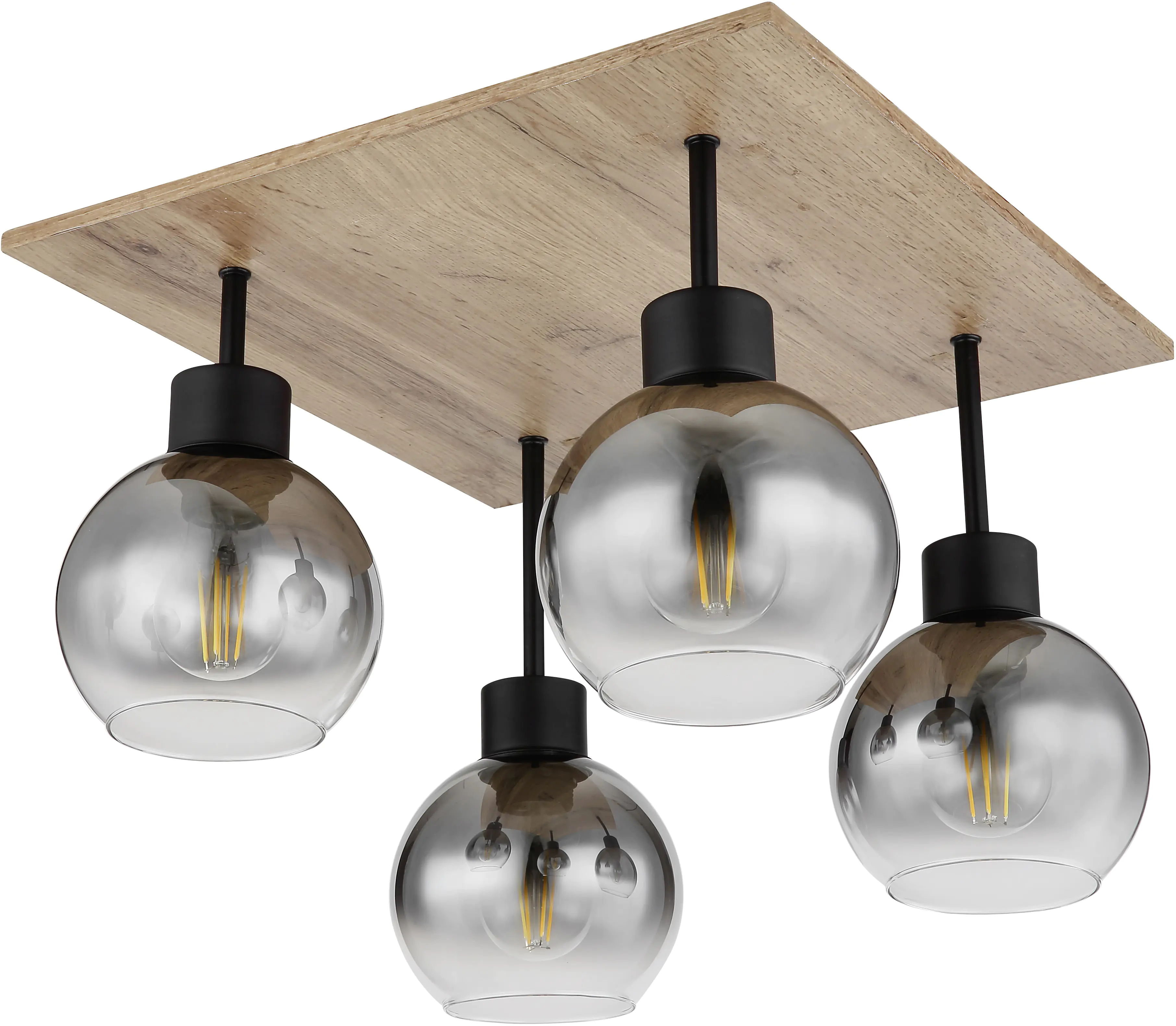 Globo 4er Deckenleuchte Blama schwarz rauch holz 40 x 40 cm