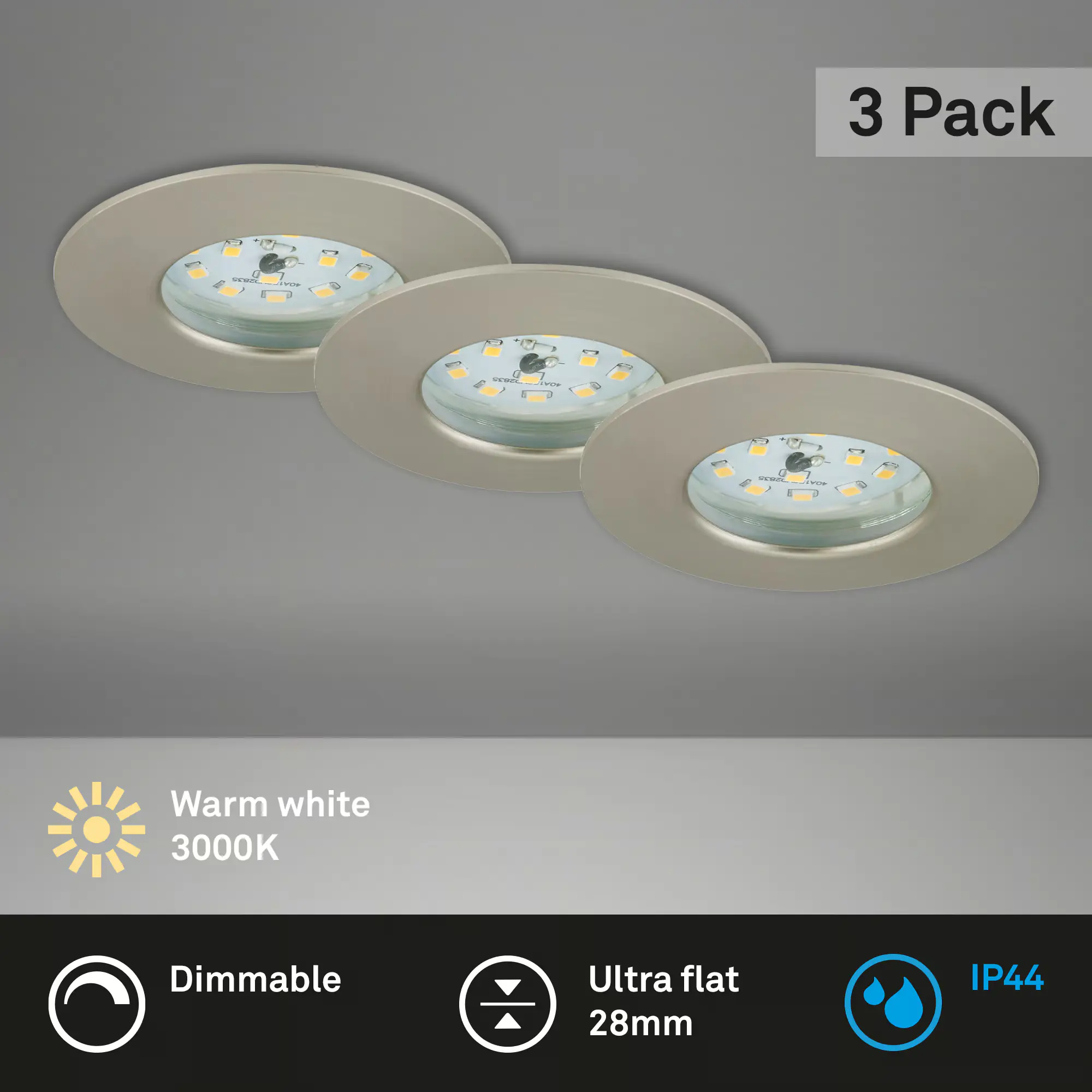 Briloner 3er Set LED Einbauleuchten Attach nickel-matt Ø 7,5 cm