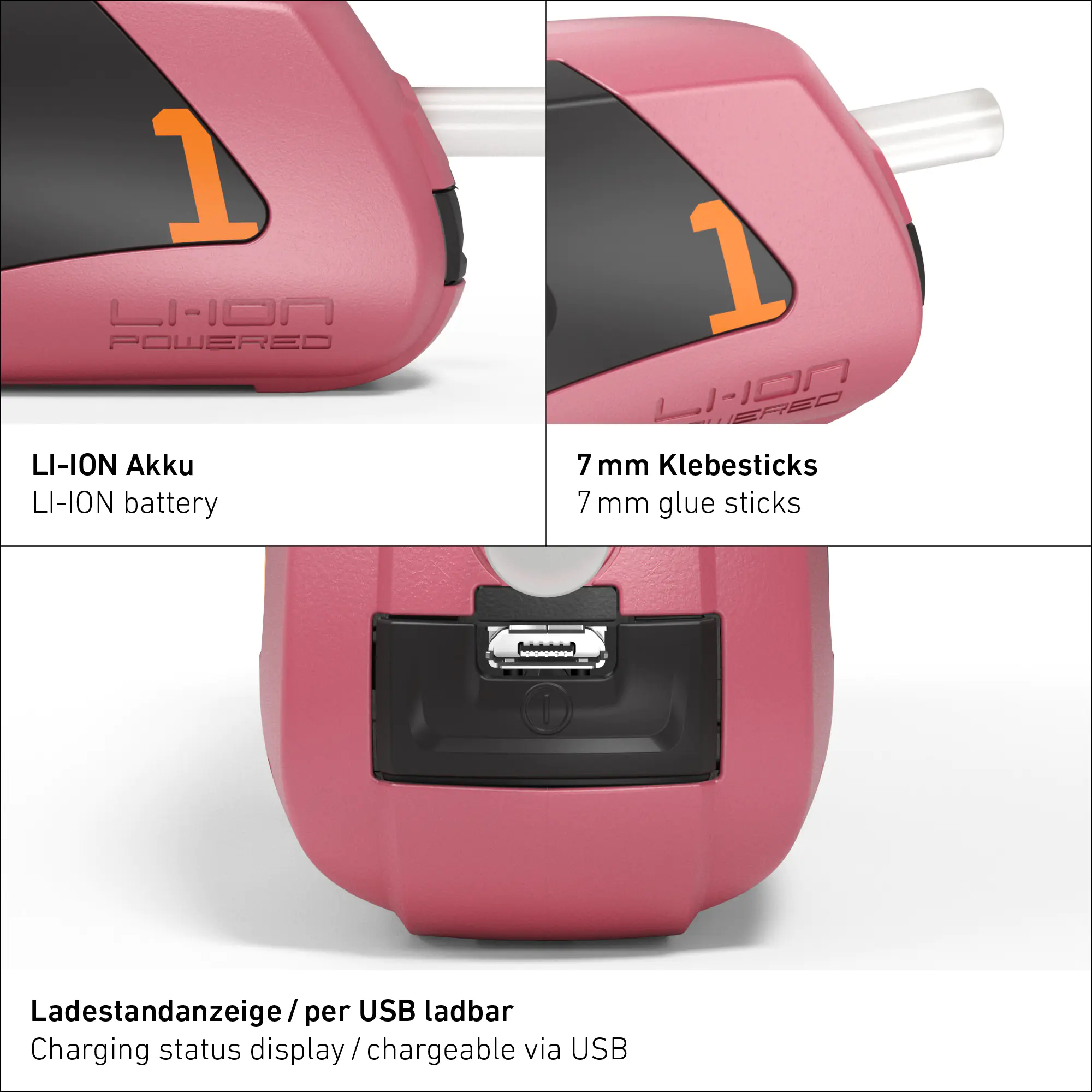 Steinel Heißklebepistole MobileGlue 1007-S Rose inkl. 3 Klebesticks 