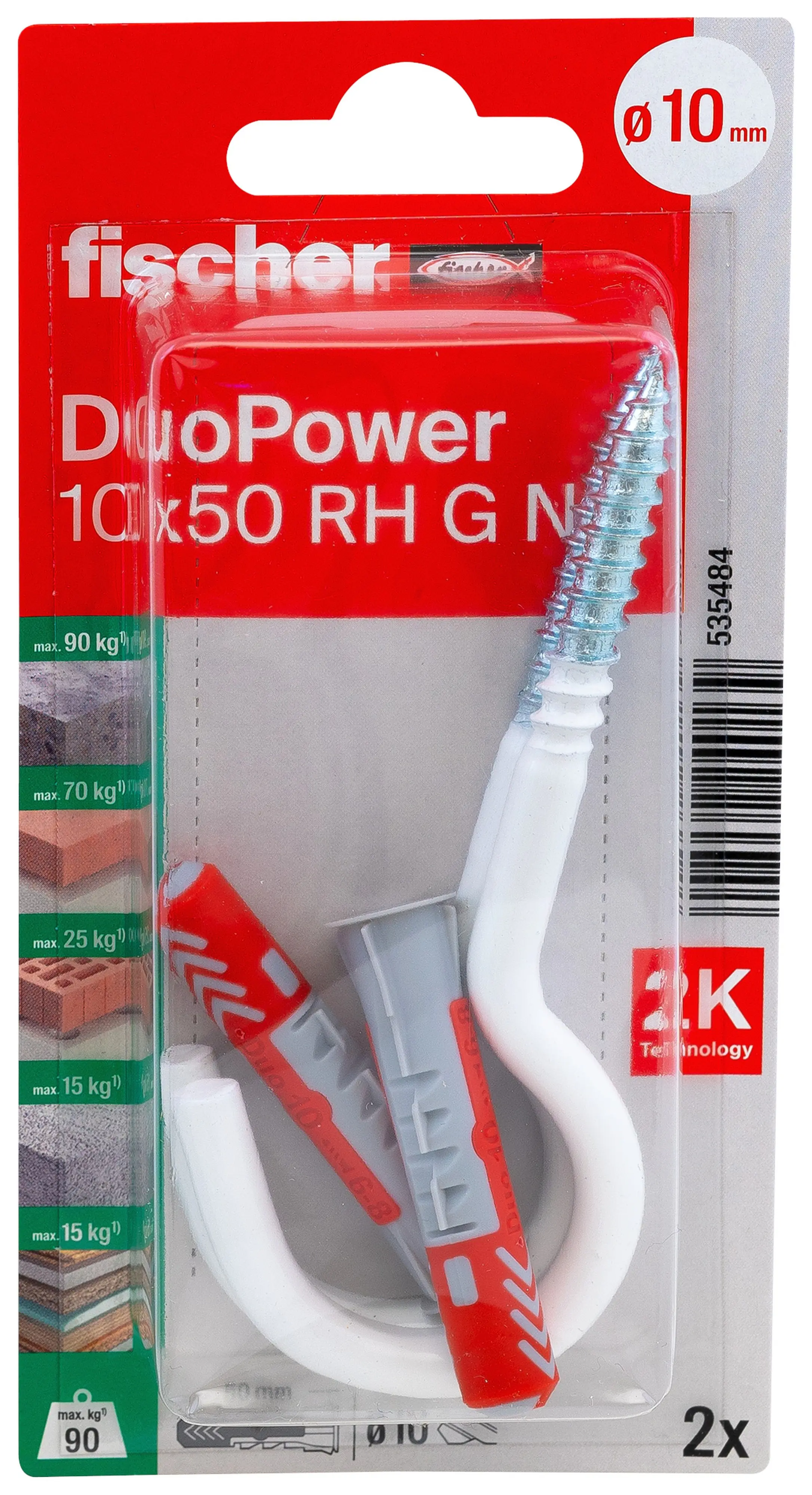 Fischer Dübel-Set DuoPower RH G 10 x 50 mm mit Rundhaken - 2 Stück