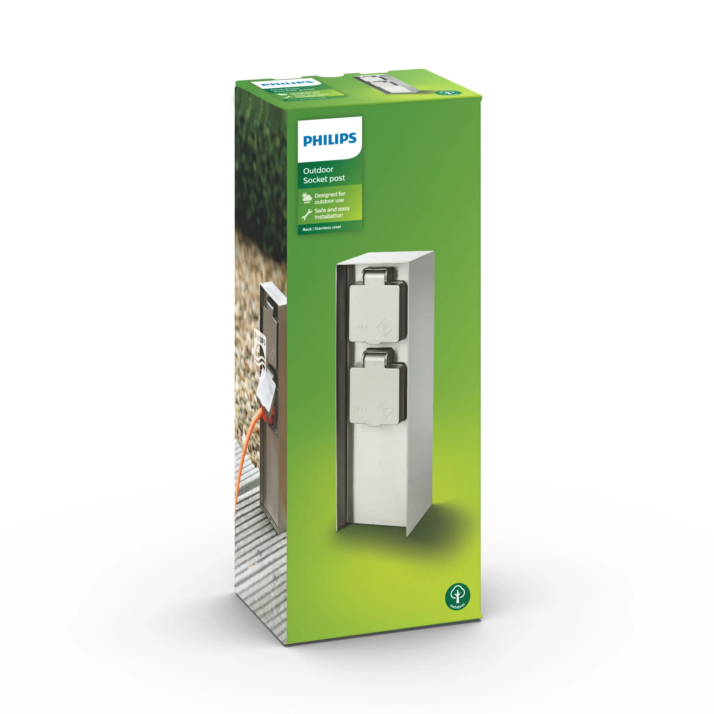 Philips Garten Doppelsteckdose Edelstahl IP44