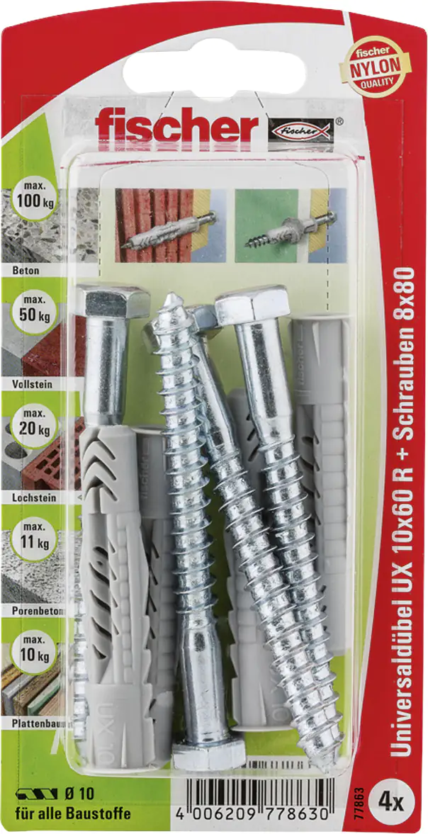 Fischer Universaldübel-Set UX 10.0 x 60 mm - 4 Stück