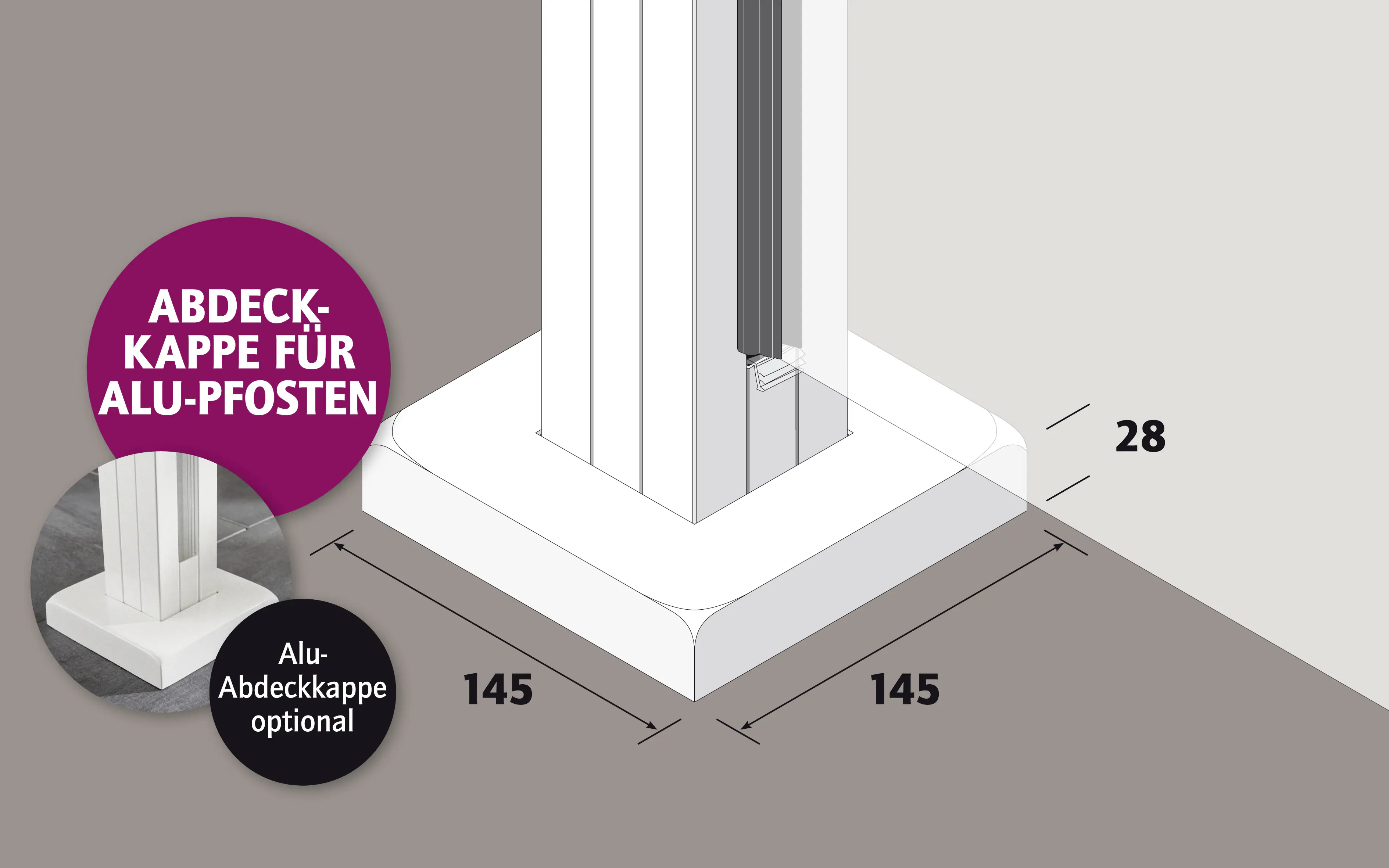 Ambiente Aluminium Abdeckkappe unten B x H: 14,5 cm x 14,5 cm, 28 mm stark
