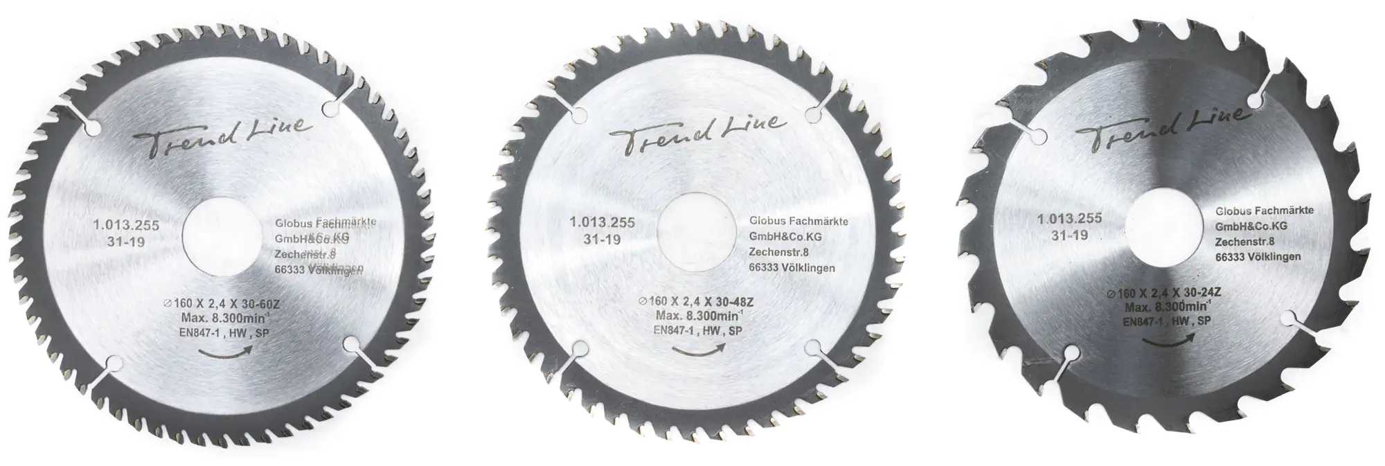 TrendLine HM-Kreissägeblätter Ø 160 mm Bohrung Ø 30 mm 3-teilig