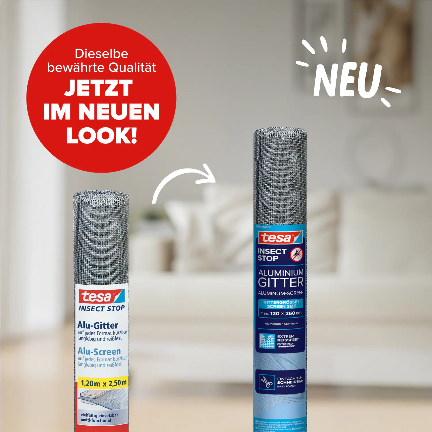 tesa Insektenschutz-Gitter COMFORT Ersatzrolle 120 x 250 cm grau
