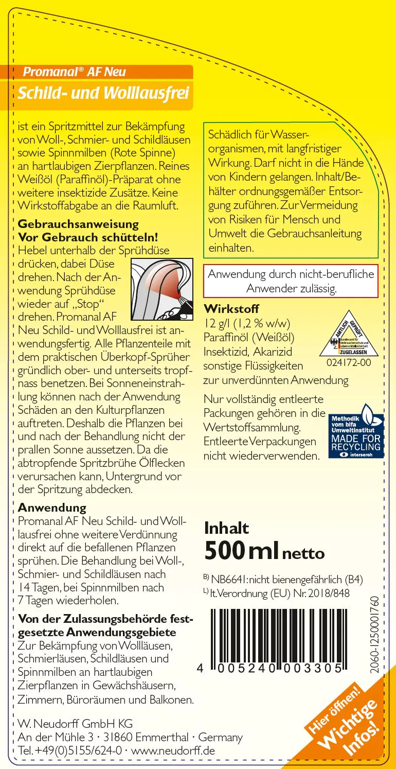 Prom. AF Neu Schild Wolllausfrei 500 ml