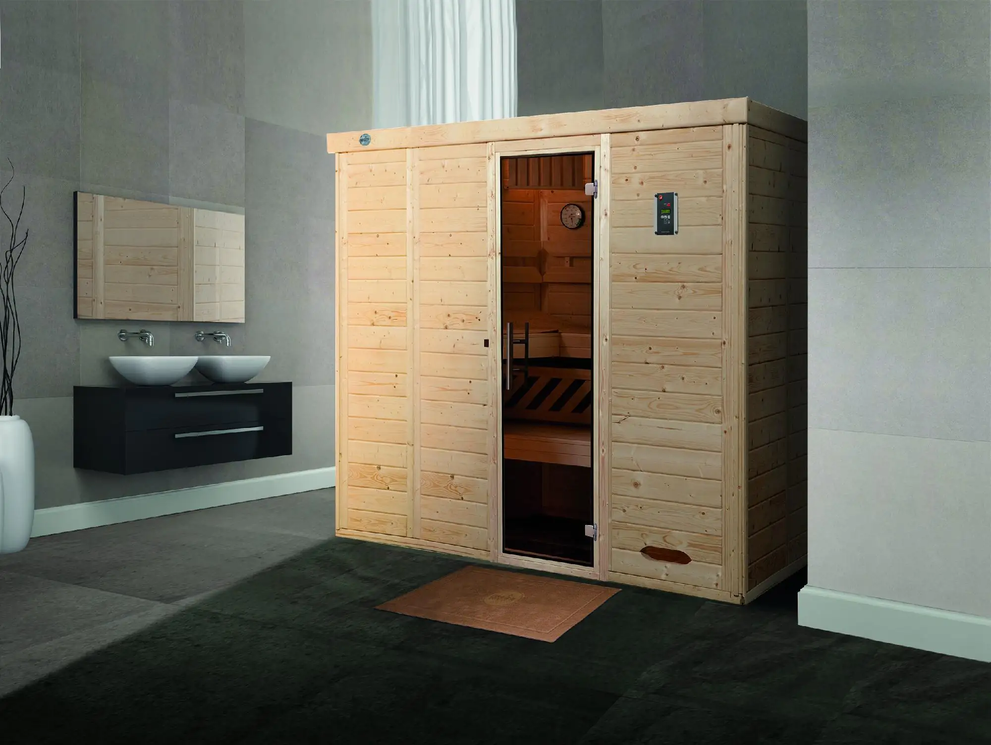 Weka Massivholz-Elementsauna Kemi 3 mit Glastür