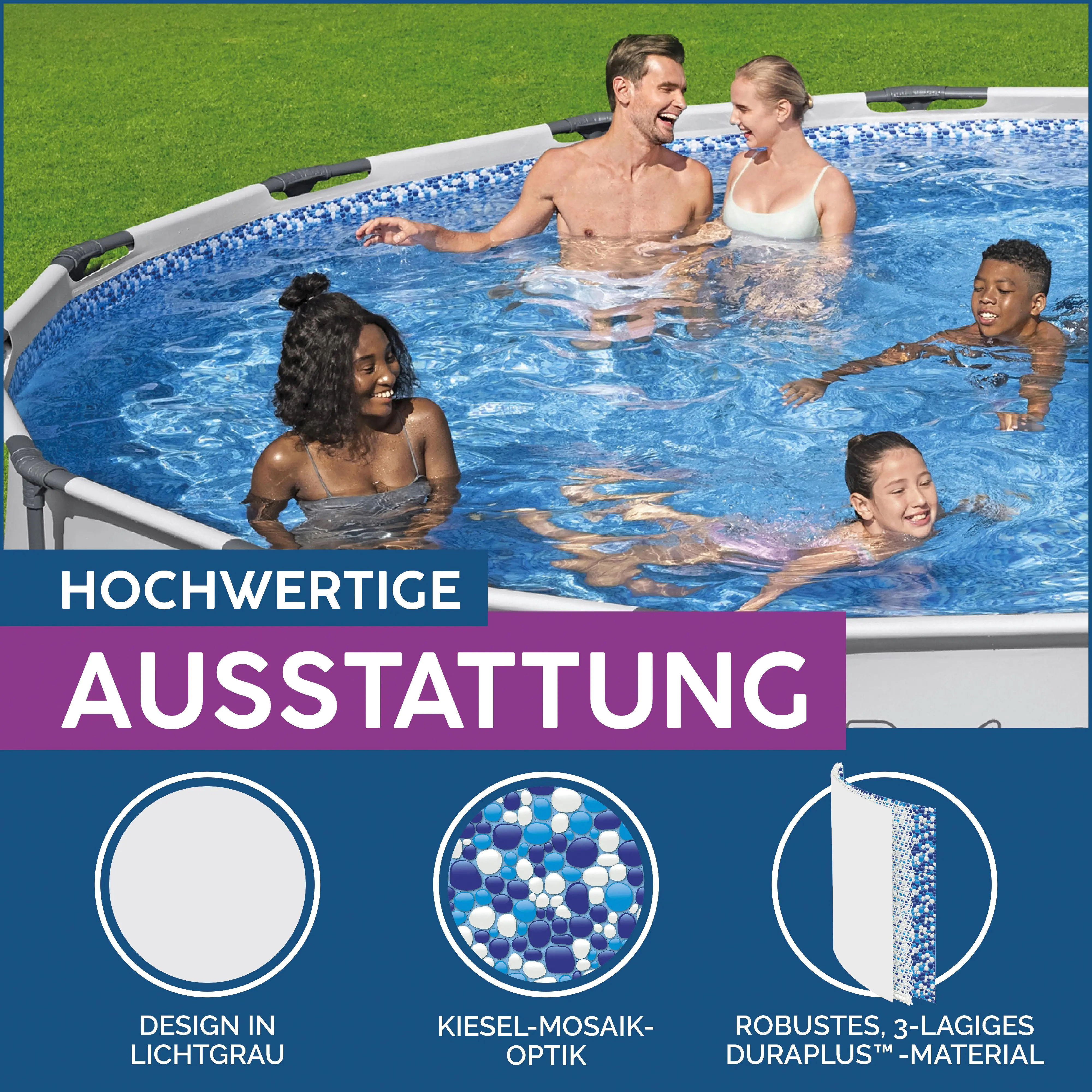 Bestway Steel Pro MAX Frame Pool Komplett-Set mit Filterpumpe Ø 457 x 122 cm, lichtgrau, rund