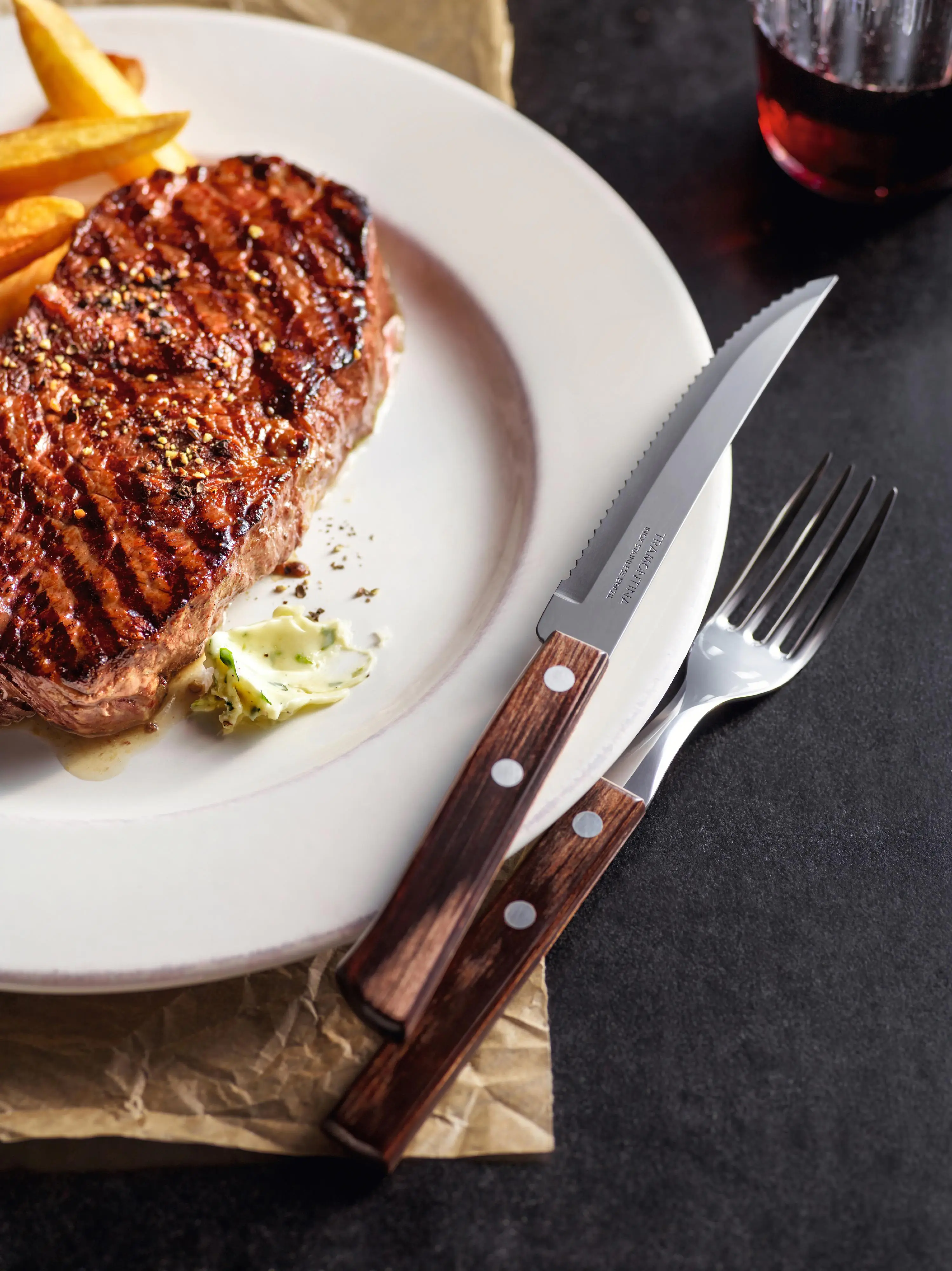 Tramontina Steak- und Pizzamesser 21,5 cm Edelstahl mit Holzgriff