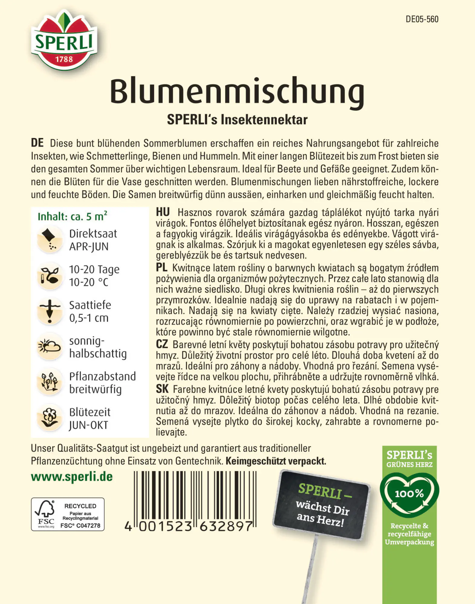 Sperli Saatgut Blumen-Mischung Insektennektar für ca. 4 m²