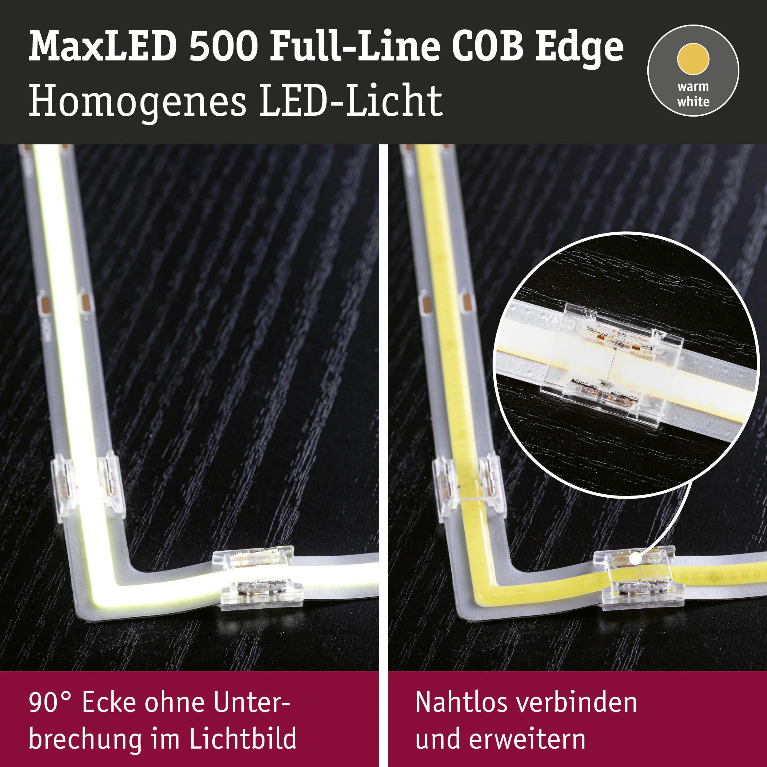 Paulmann MaxLED 500 Stripe-Ecke warmweiß Full-Line COB 90° silber