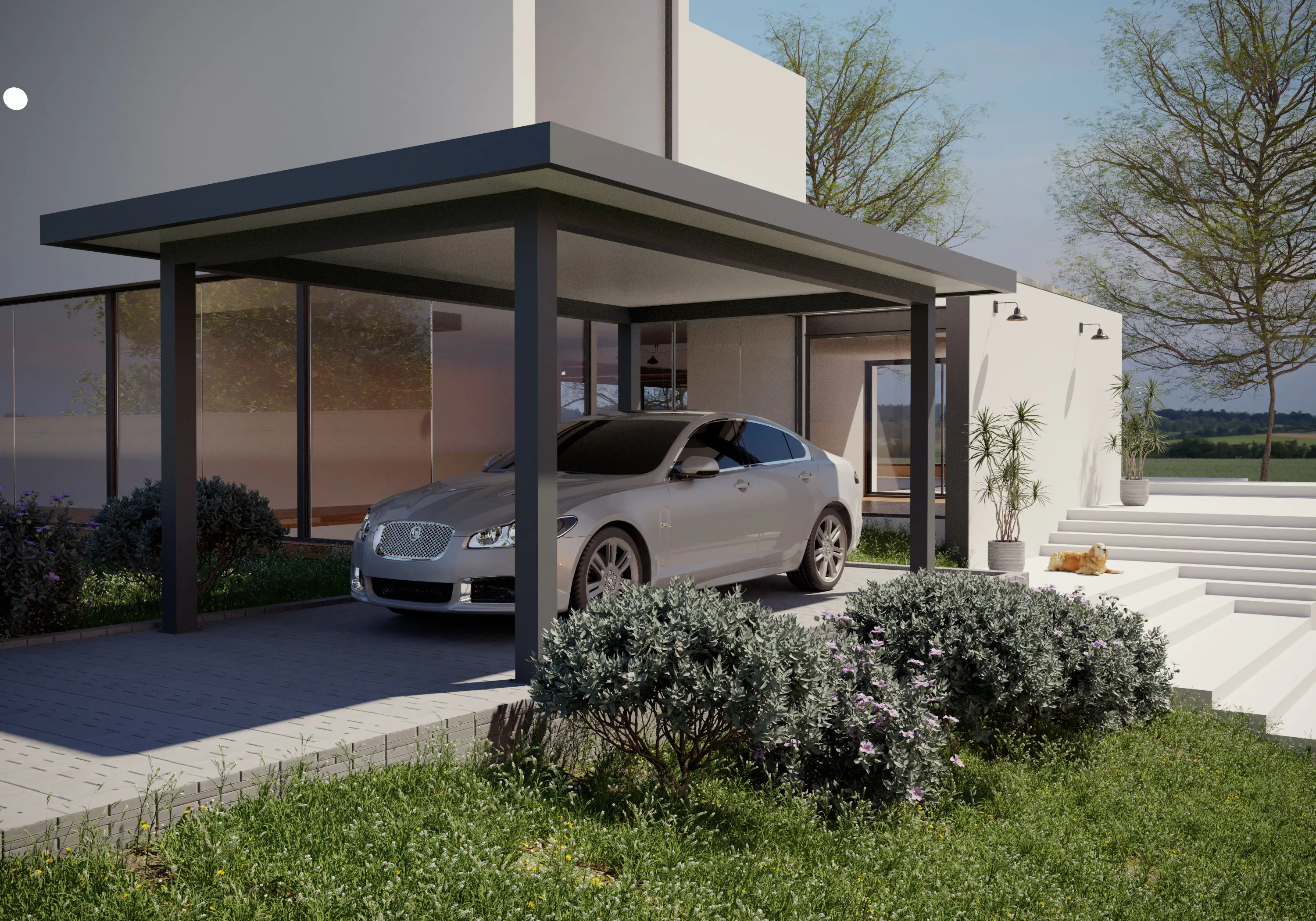 Carport Style 400 x 700 cm grau weiß
