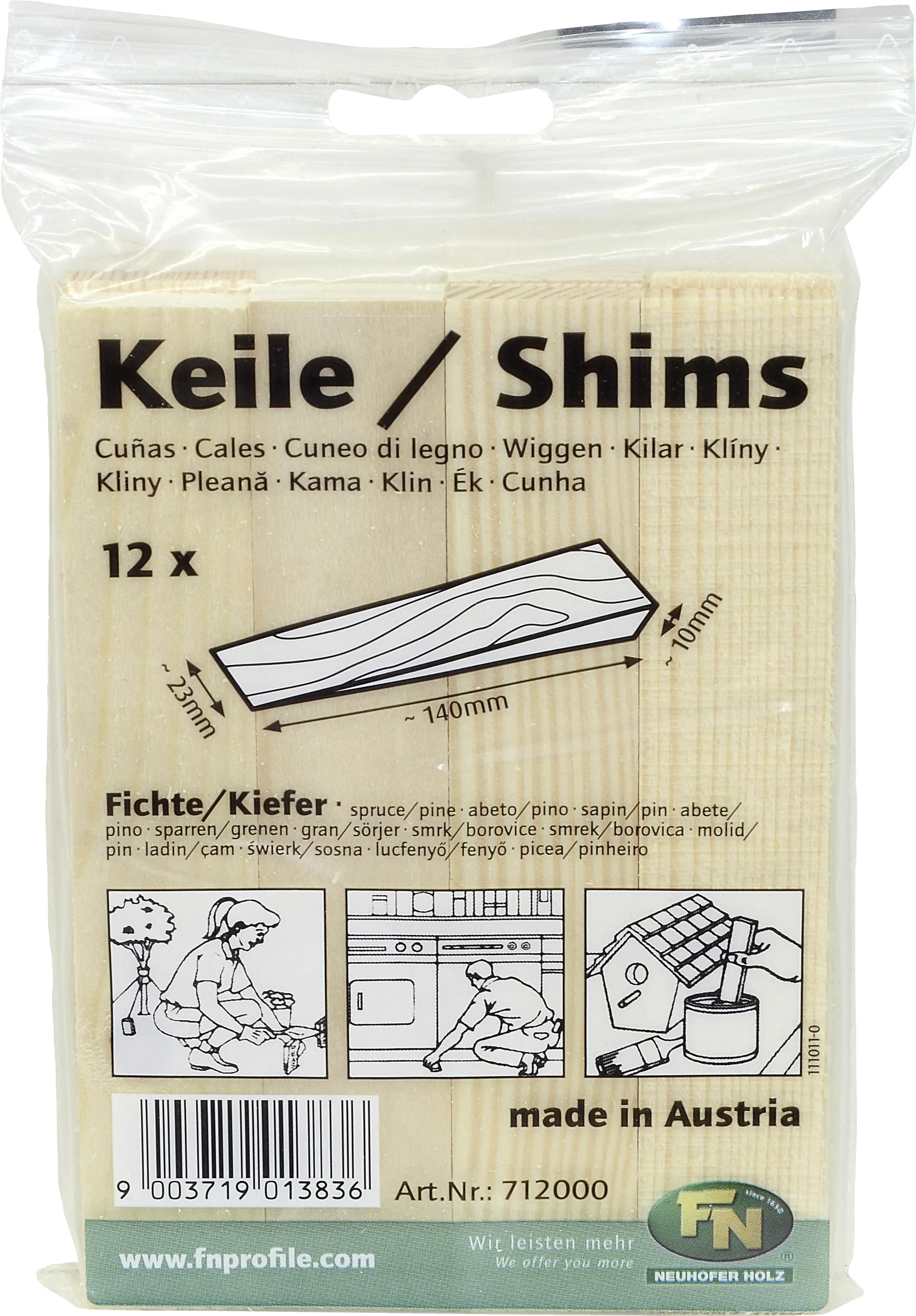 Holzkeile 14 x 2,3 x 1,0 cm Fichte - 12 Stück