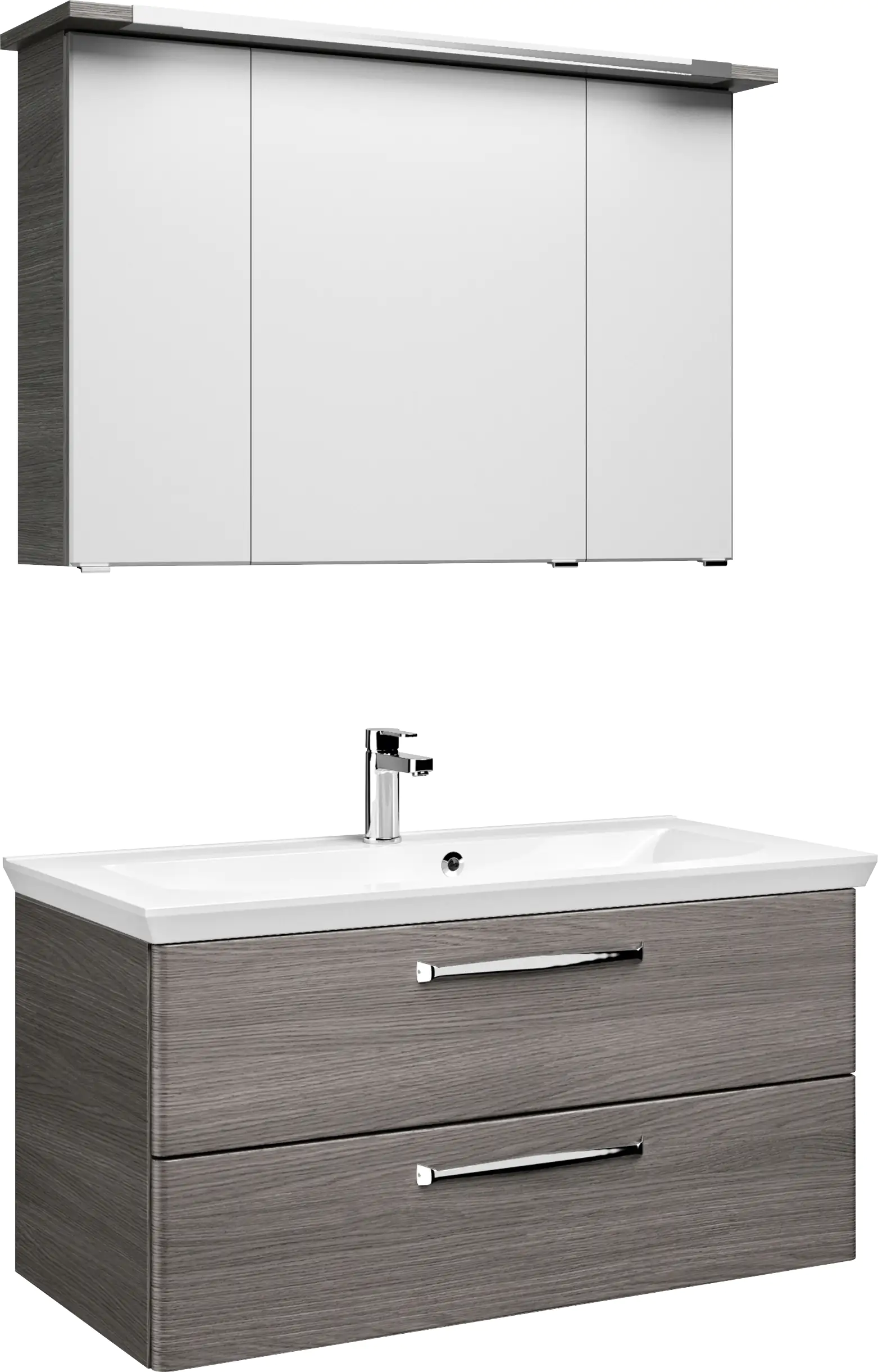 Pelipal Badmöbel-Set Trentino Graphit Struktur quer mit Mineralmarmor-Waschtisch 110 cm
